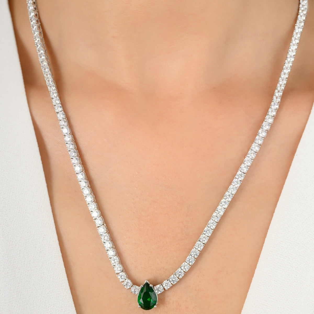 Green Emerald CZ Diamond Drop Necklace for Women