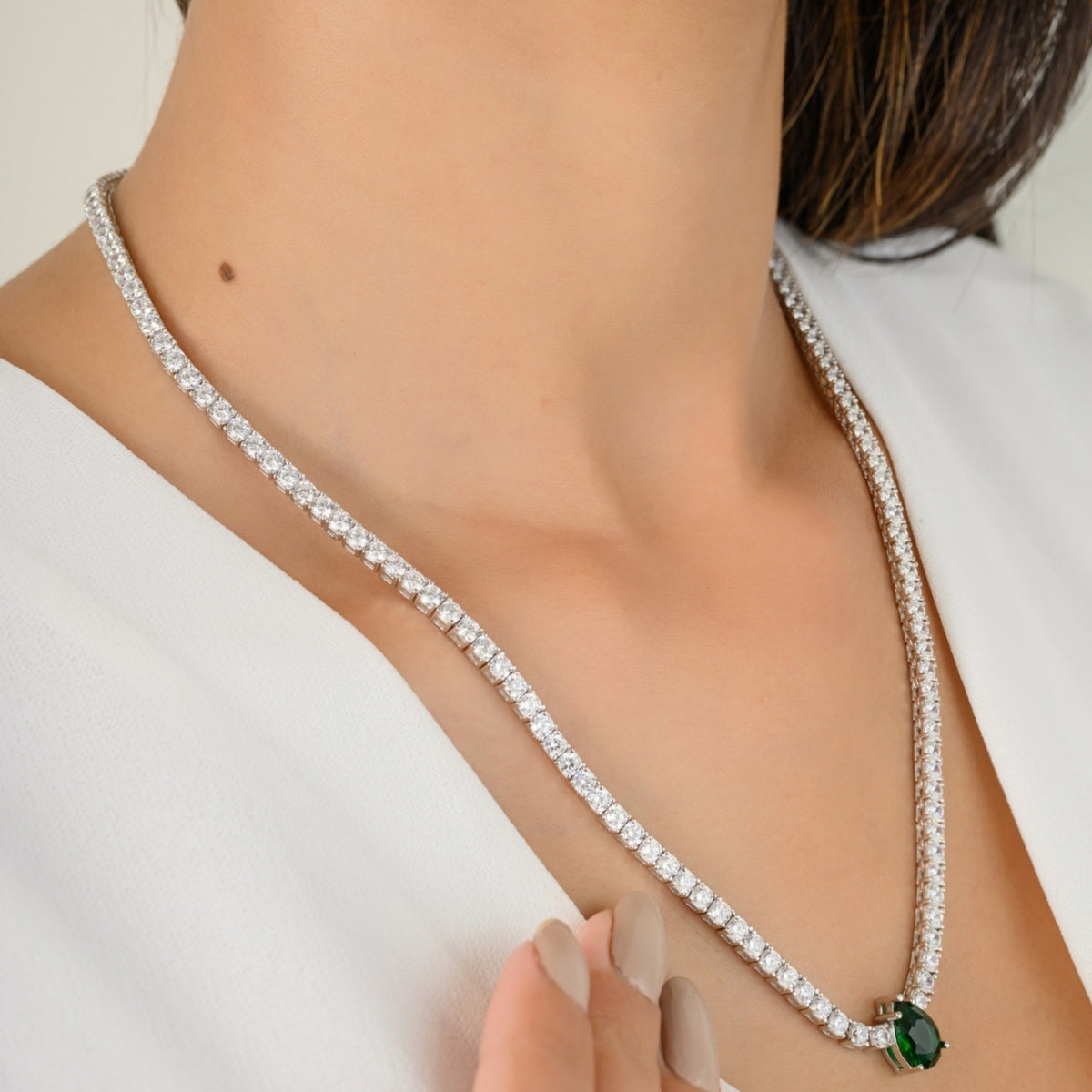 Green Emerald CZ Diamond Drop Necklace for Women