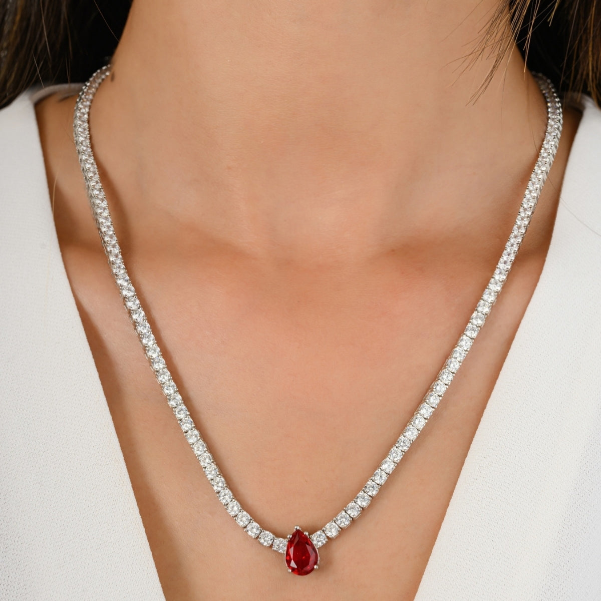 Red Solitaire Cz Diamond Necklace for Women
