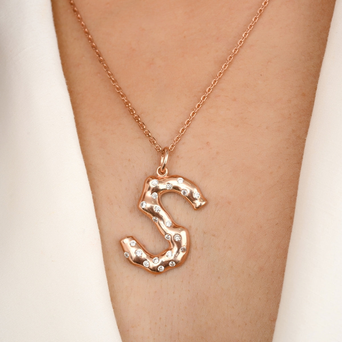 S Letter Pendant Rose gold Chain