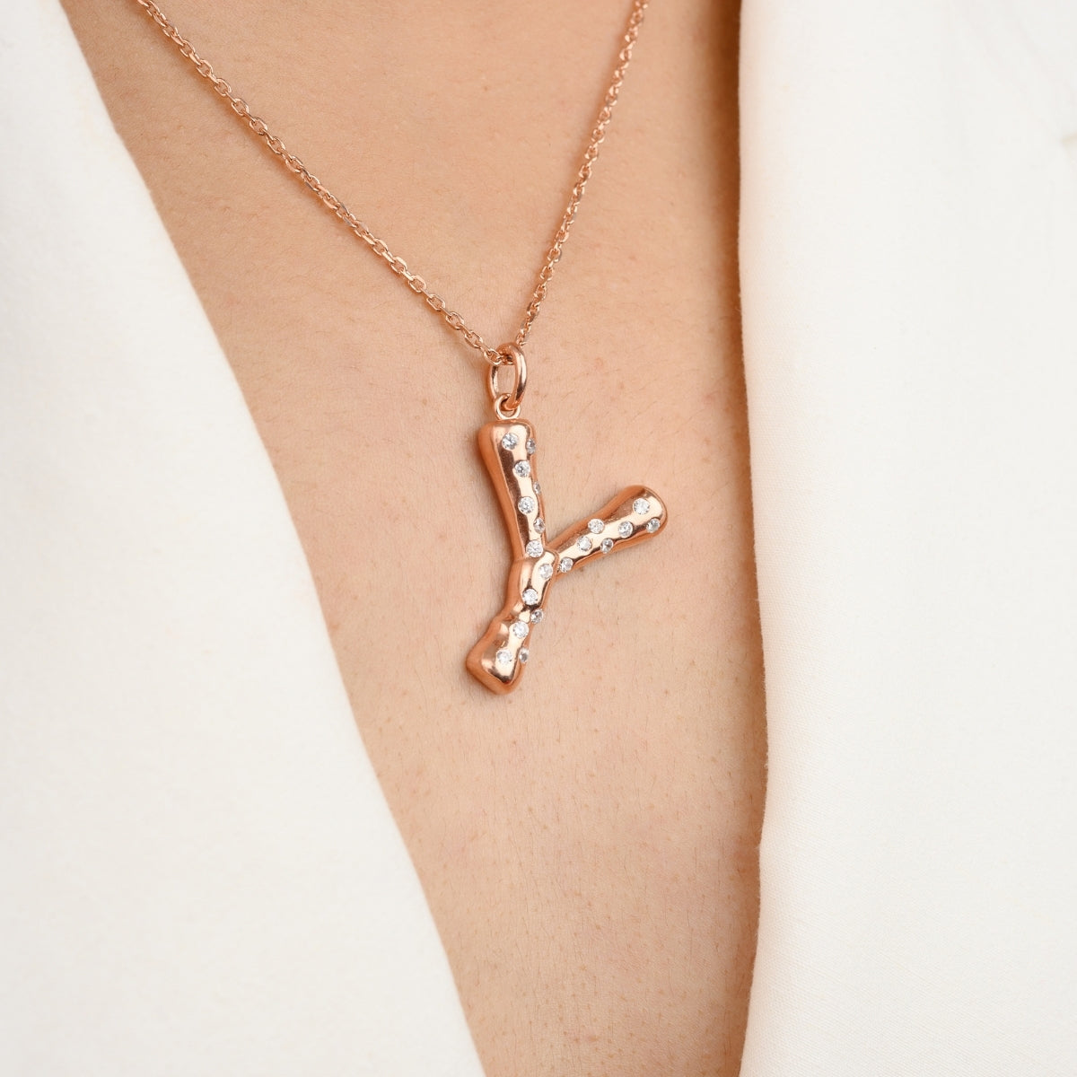 Y Letter Alphabet Silver Necklace