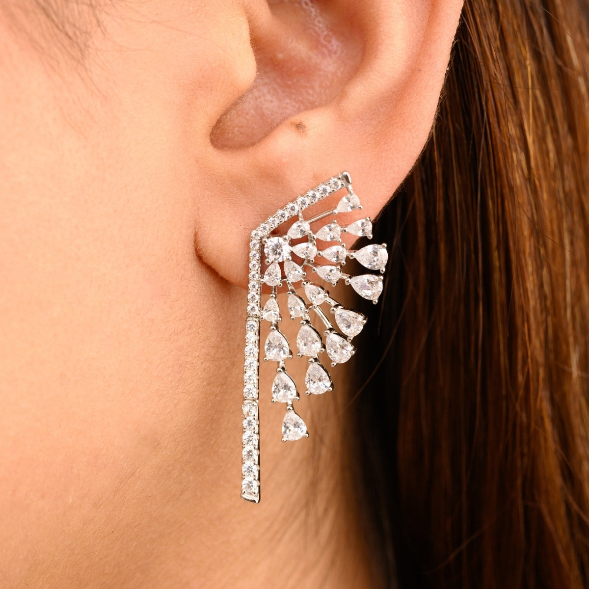 Silver Diamond Wing Stud Earrings