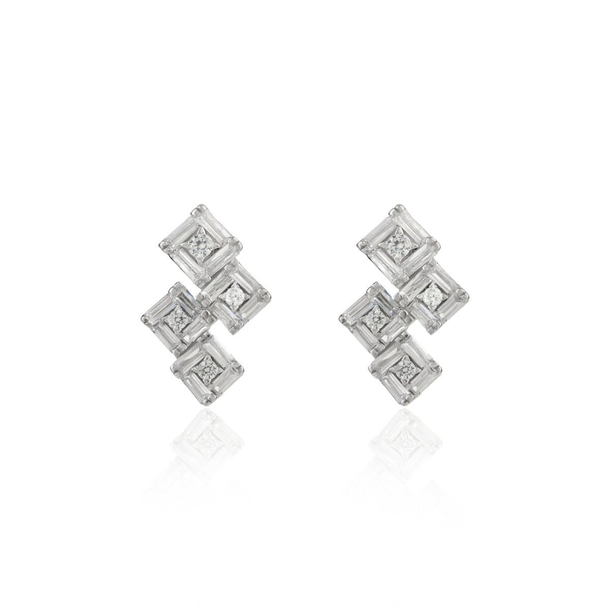 METALM 925 Silver Square Stud Earrings