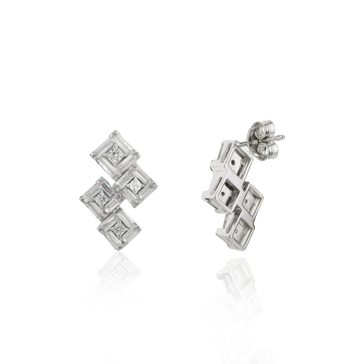 METALM 925 Silver Square Stud Earrings