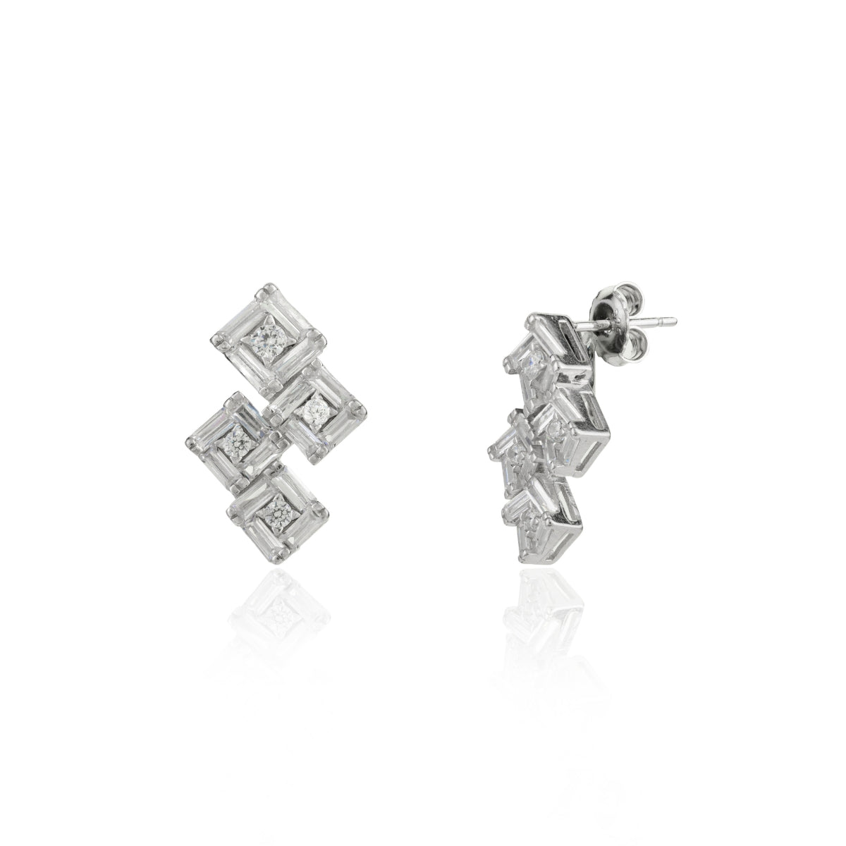 METALM 925 Silver Square Stud Earrings