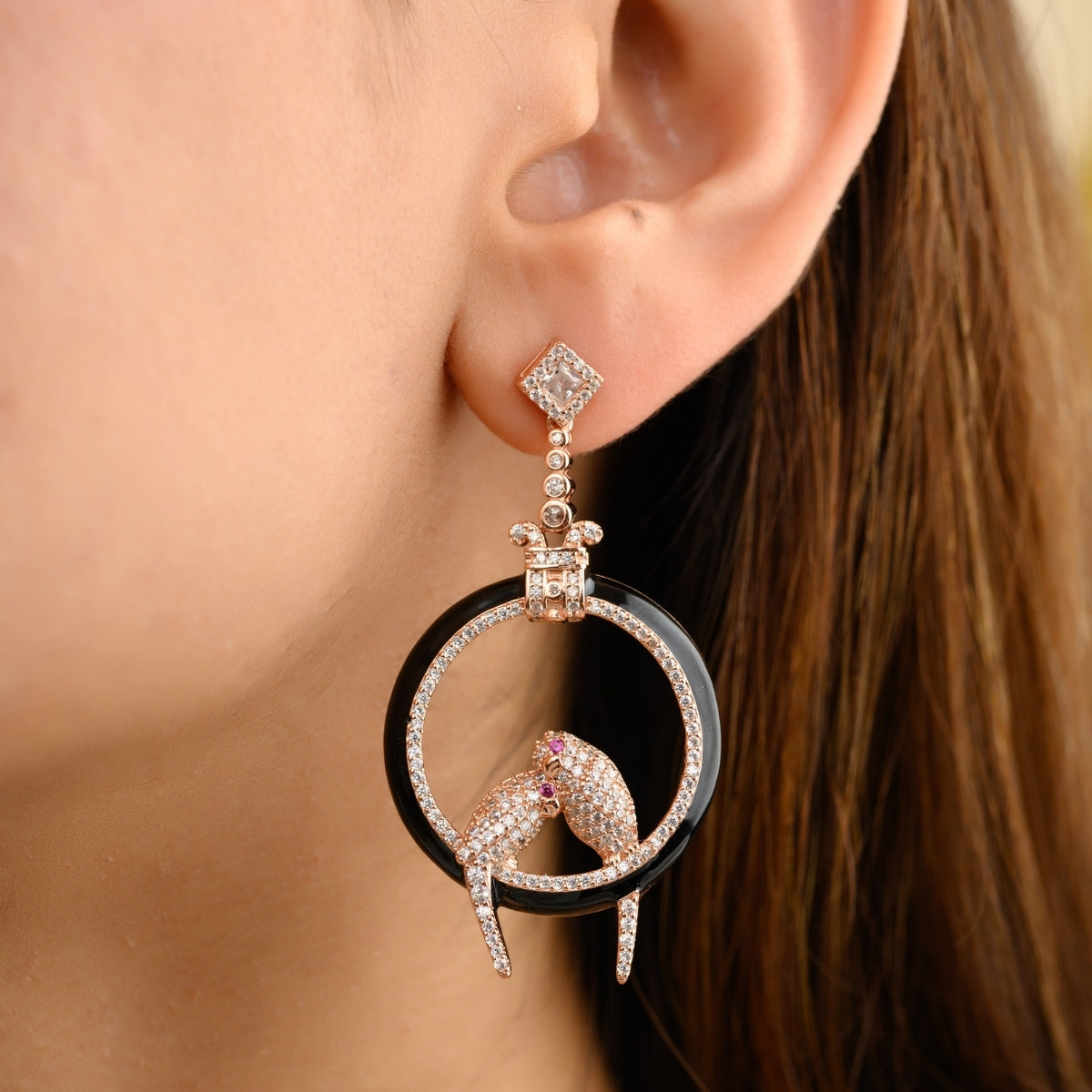 Rose gold Love Birds Earrings