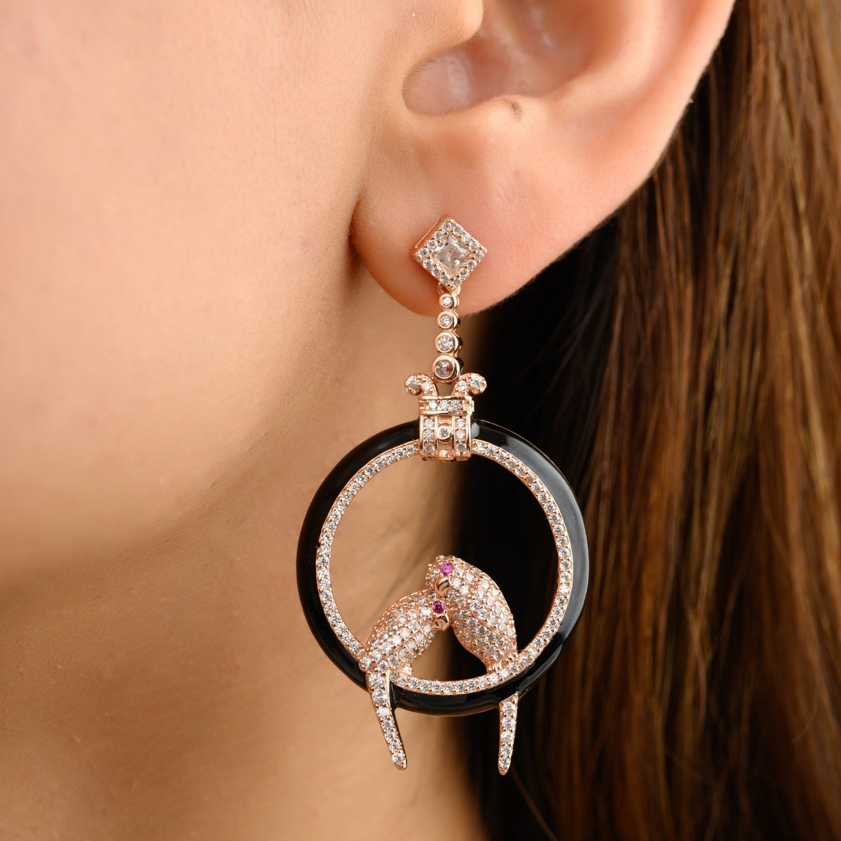 Rose gold Love Birds Earrings