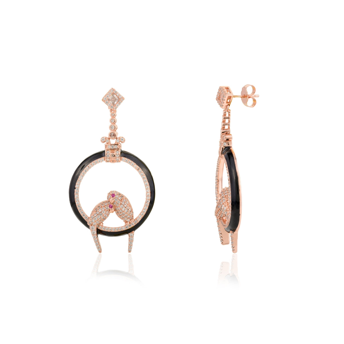 Rose gold Love Birds Earrings