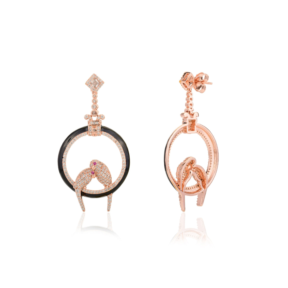 Rose gold Love Birds Earrings