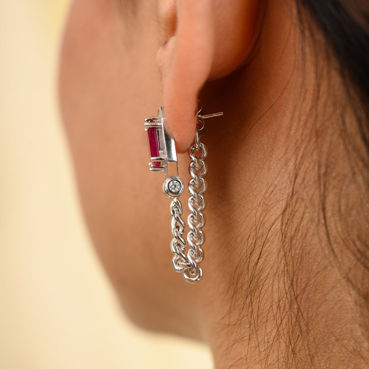 Ruby Diamond Studs with Chain