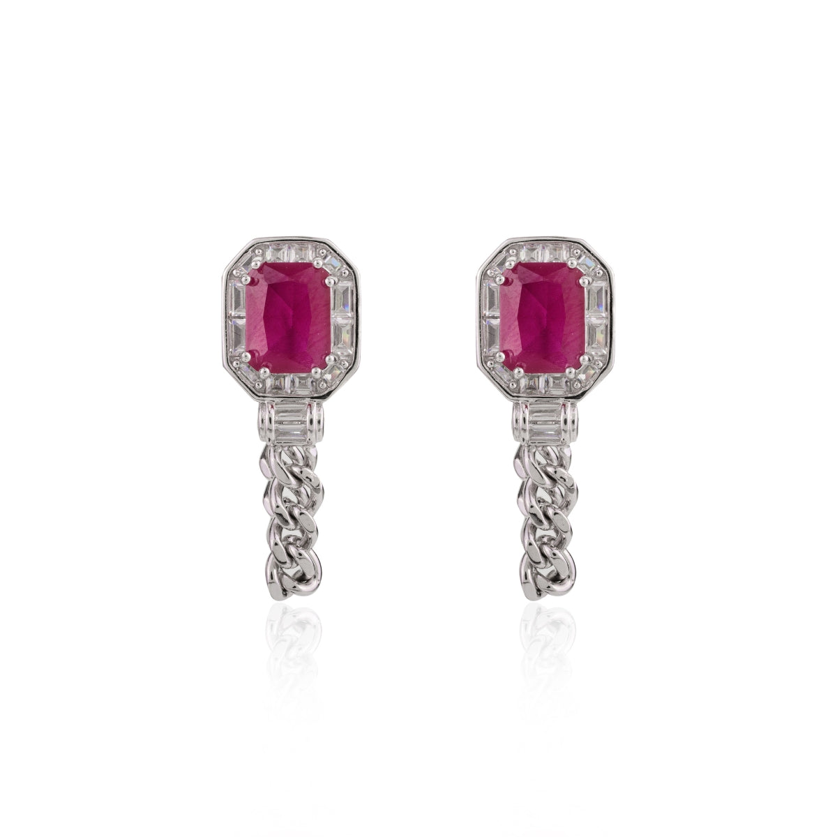 Ruby Diamond Studs with Chain