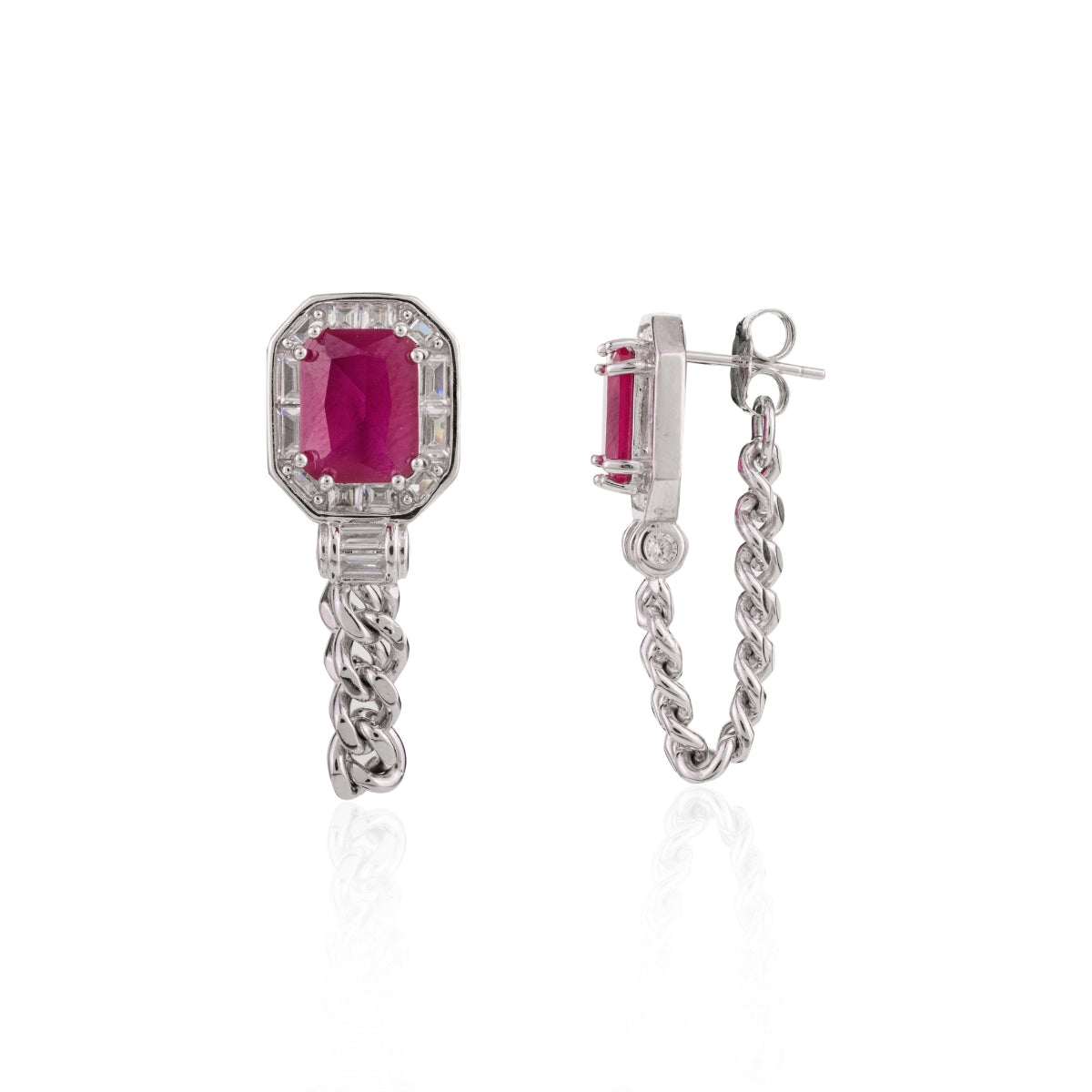 Ruby Diamond Studs with Chain