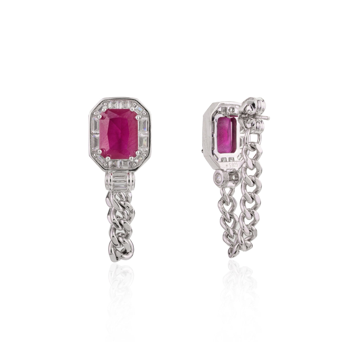 Ruby Diamond Studs with Chain