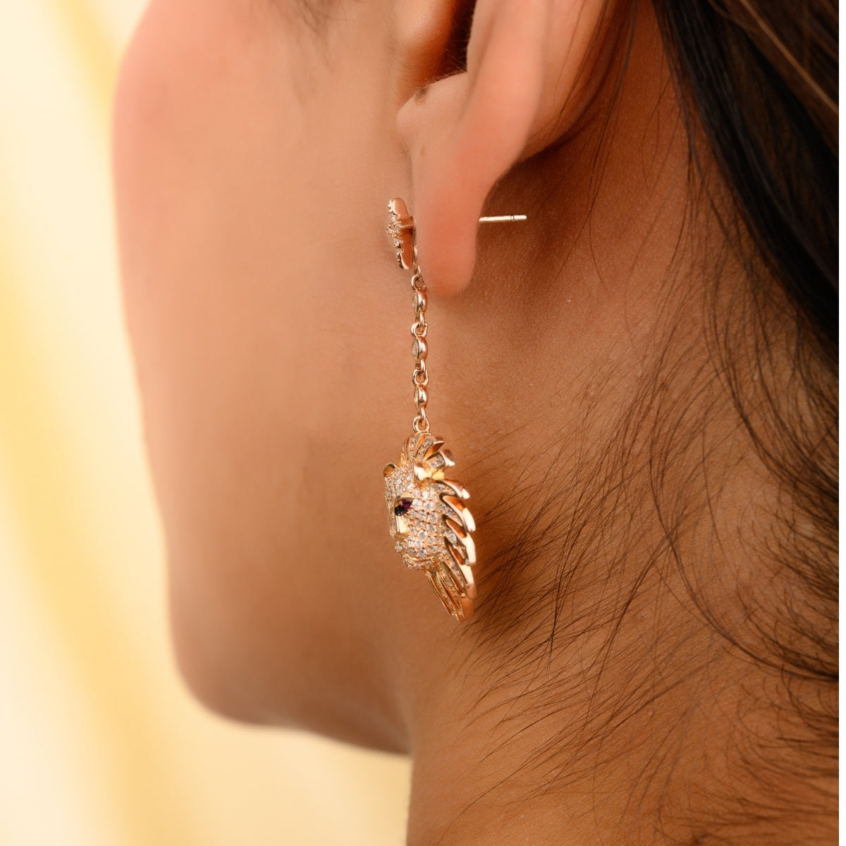 Rose gold Lion Charm Leo Earrings