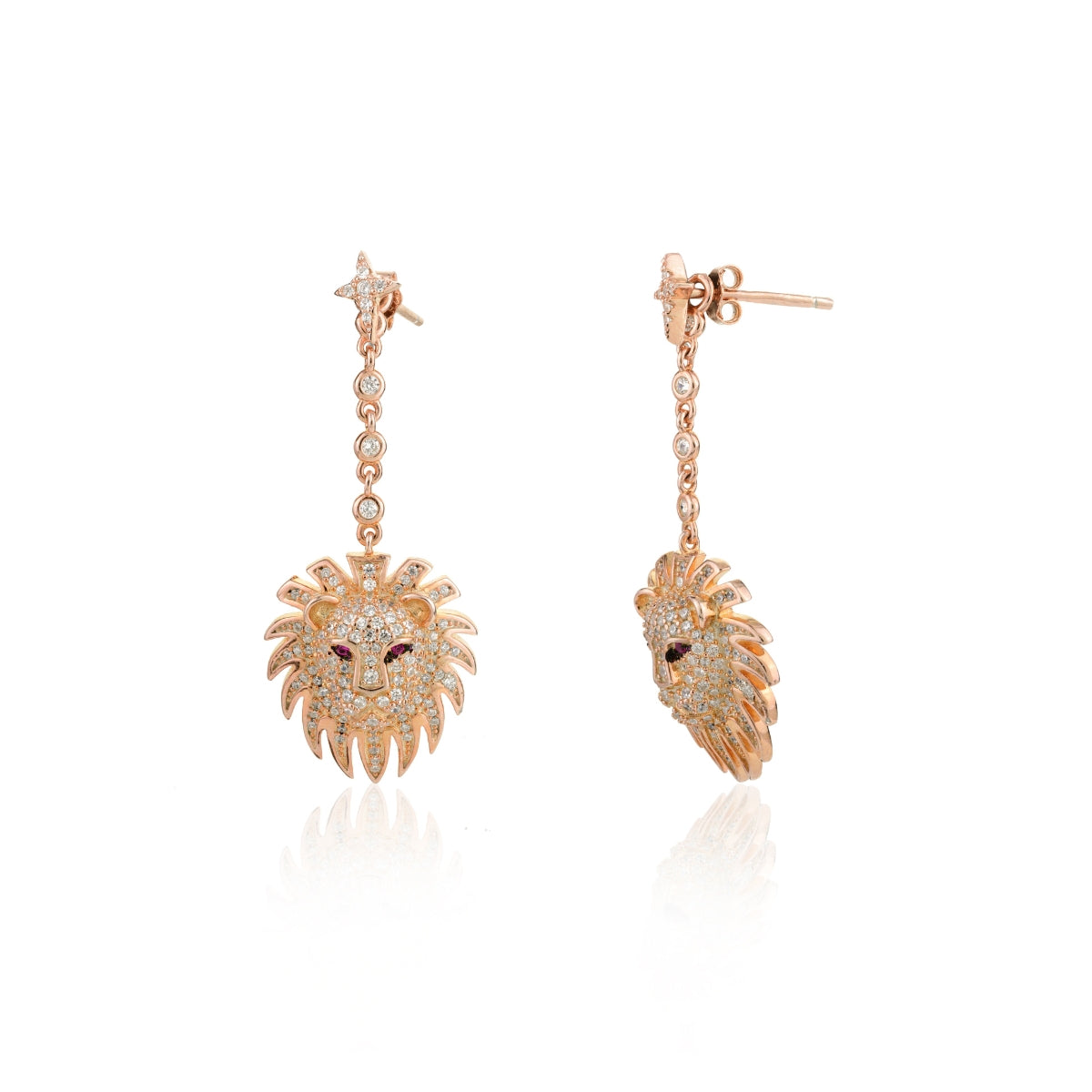 Rose gold Lion Charm Leo Earrings