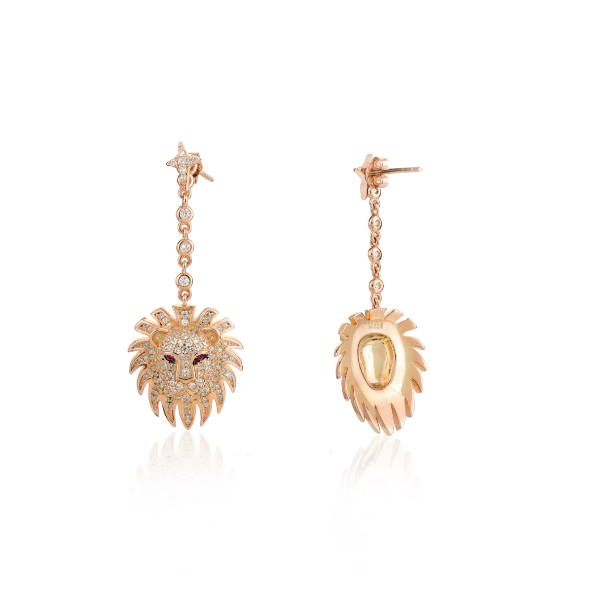 Rose gold Lion Charm Leo Earrings