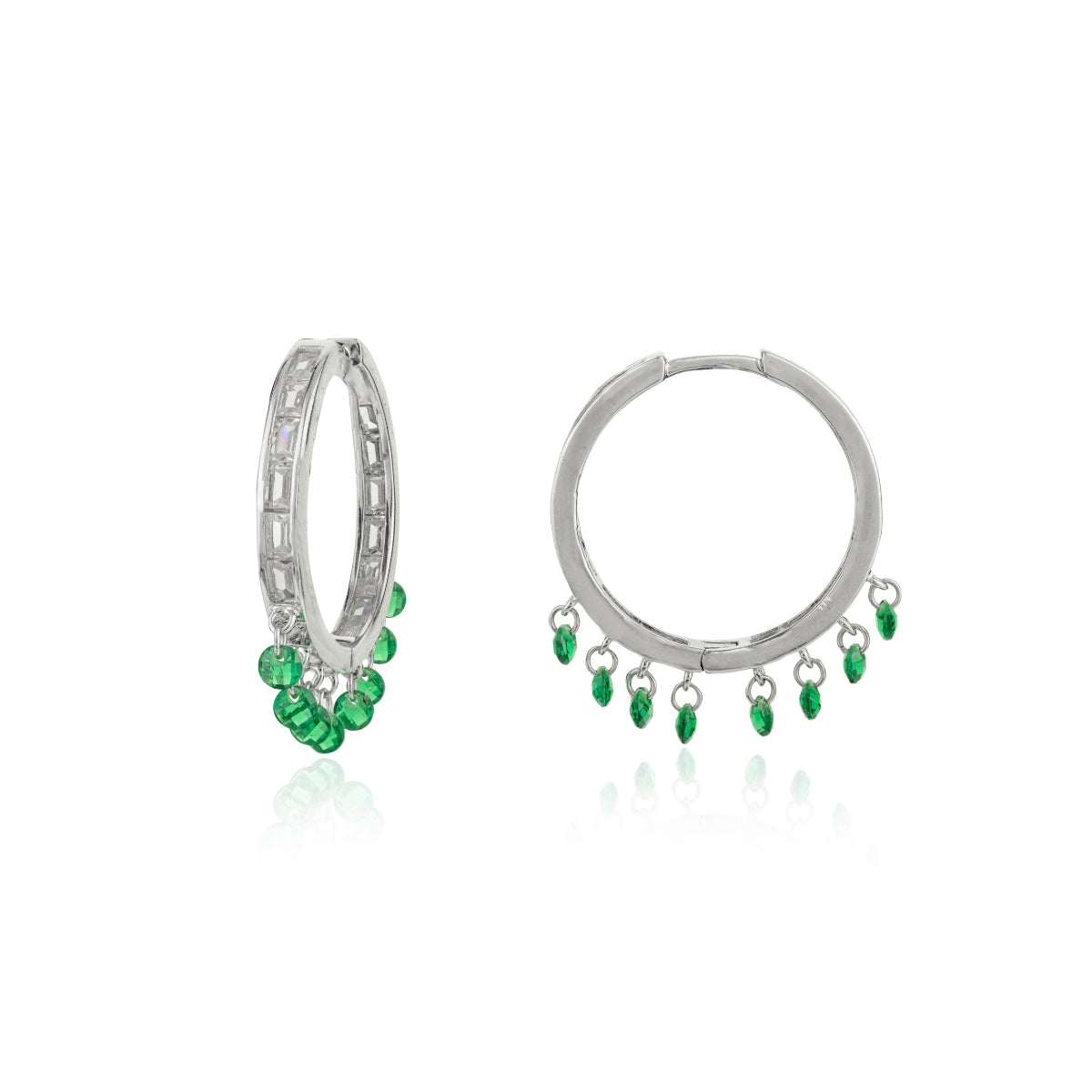 Green Cz Drops Bali Hoop Earrings