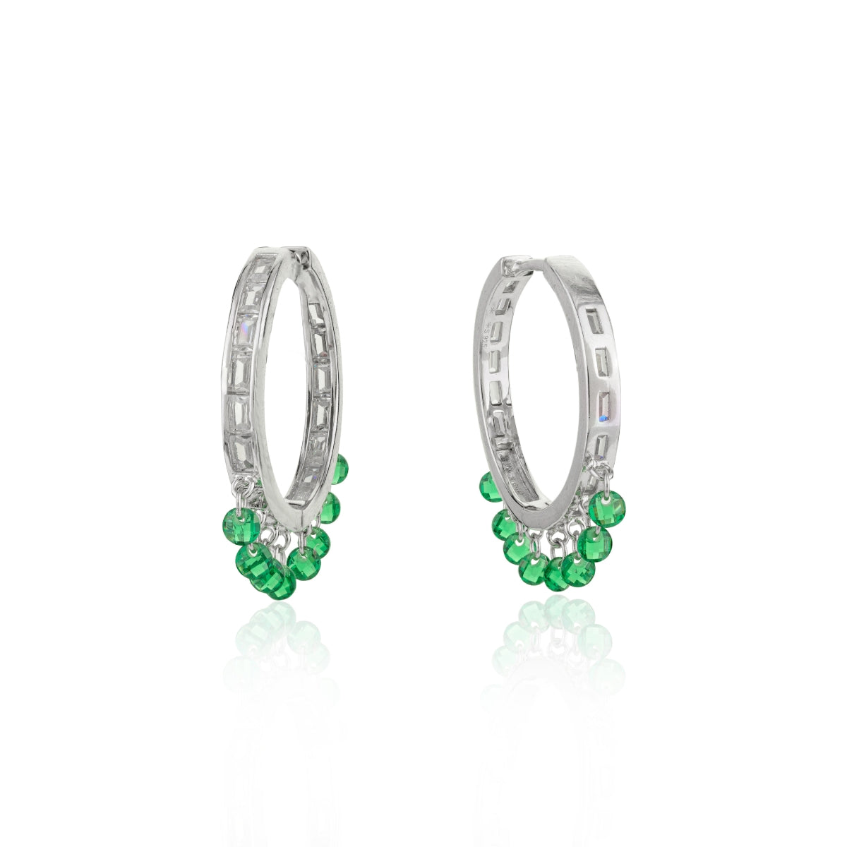 Green Cz Drops Bali Hoop Earrings