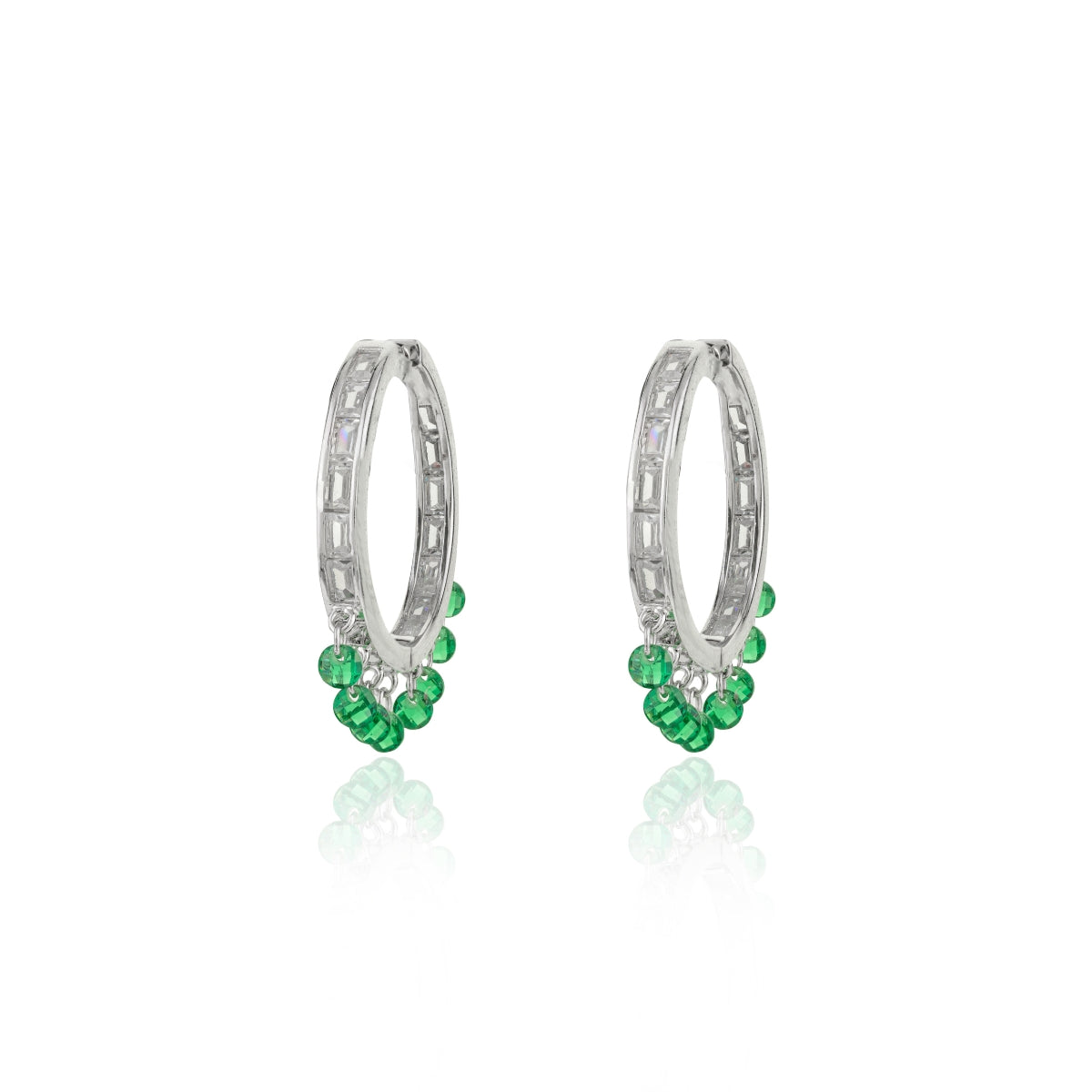 Green Cz Drops Bali Hoop Earrings