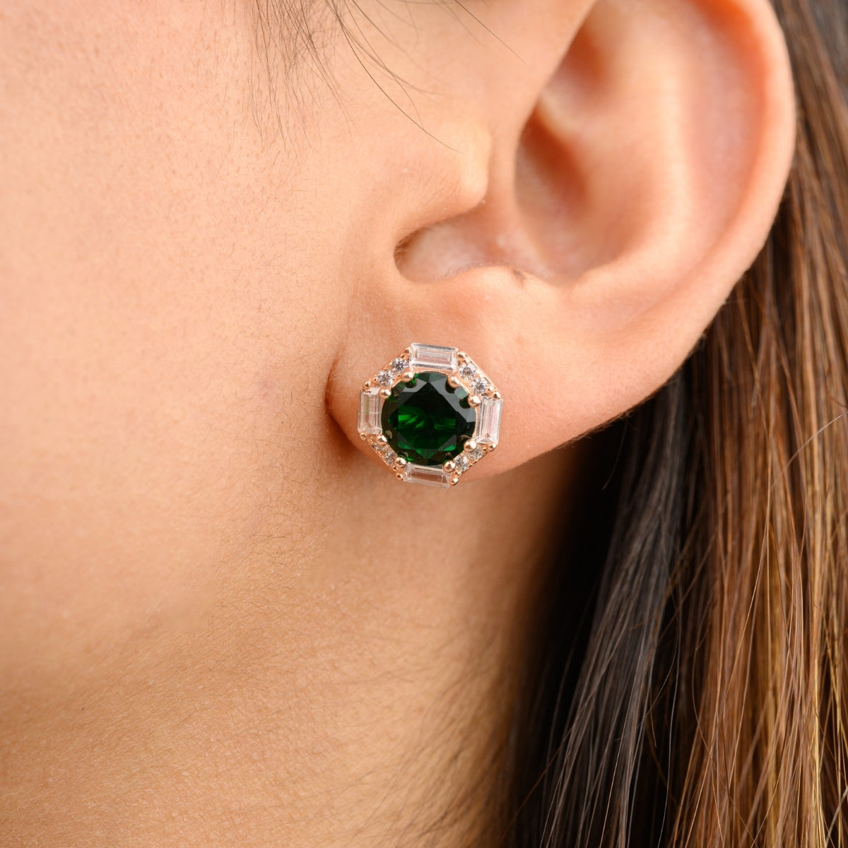 Rose gold Emerald Stud Earrings