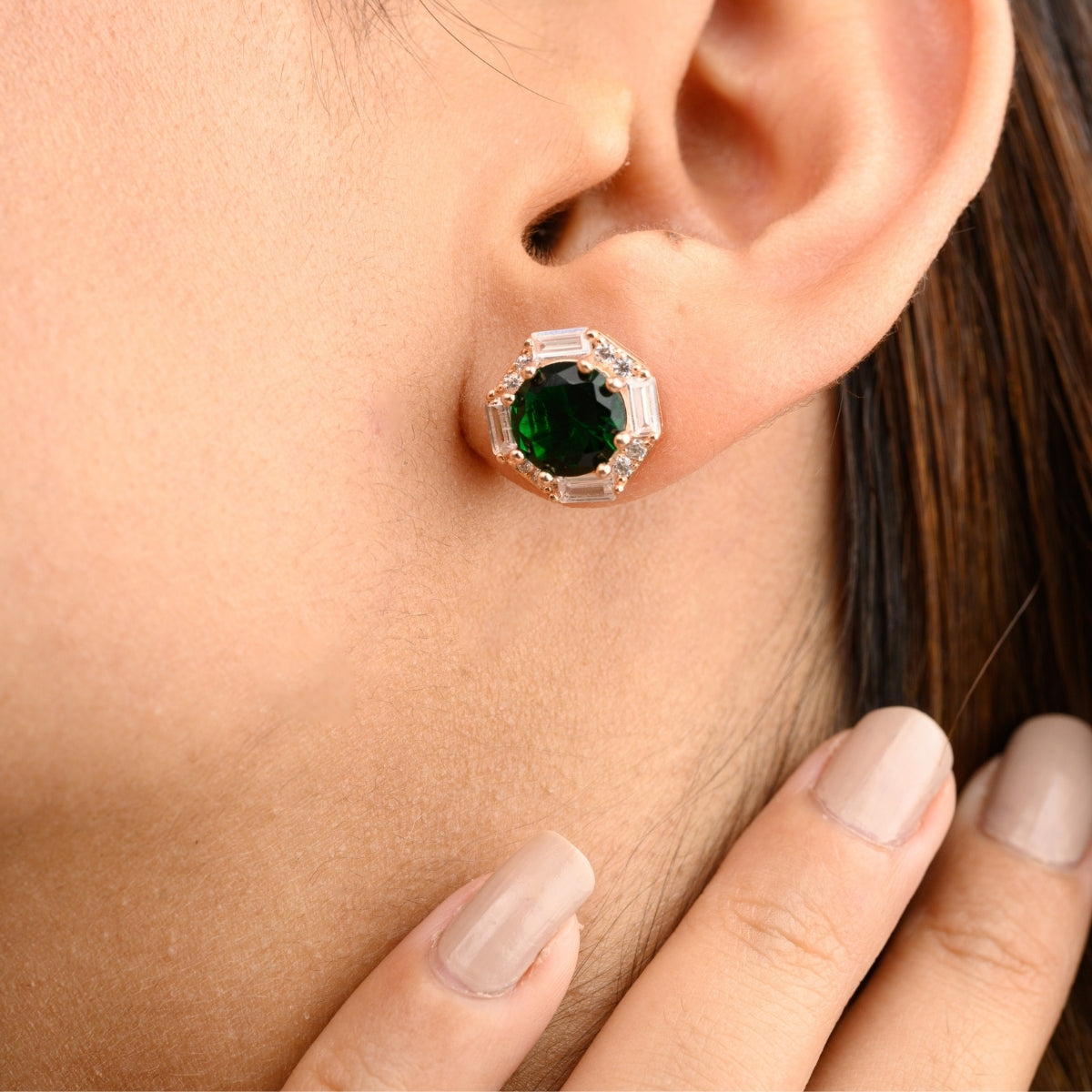 Rose gold Emerald Stud Earrings