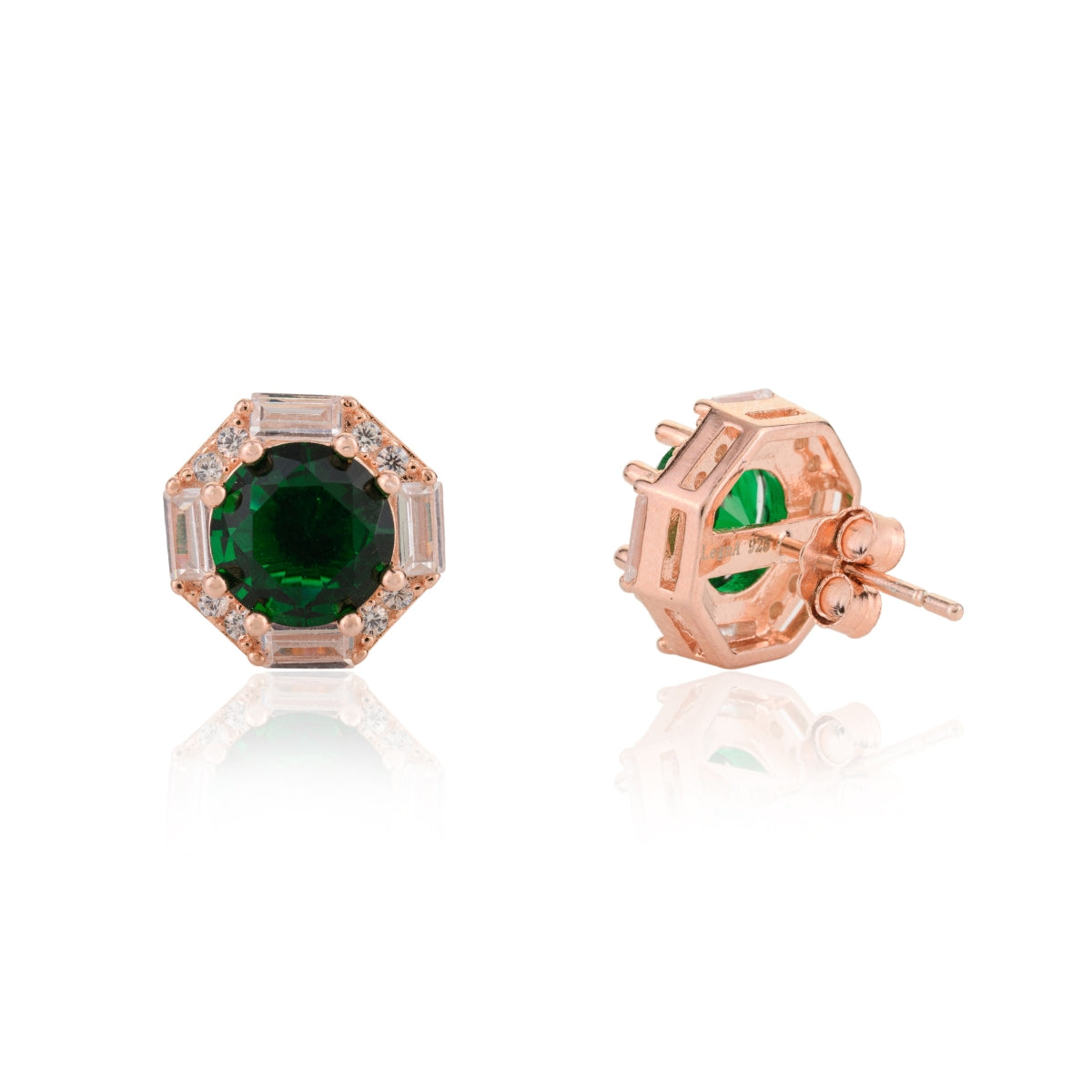 Rose gold Emerald Stud Earrings