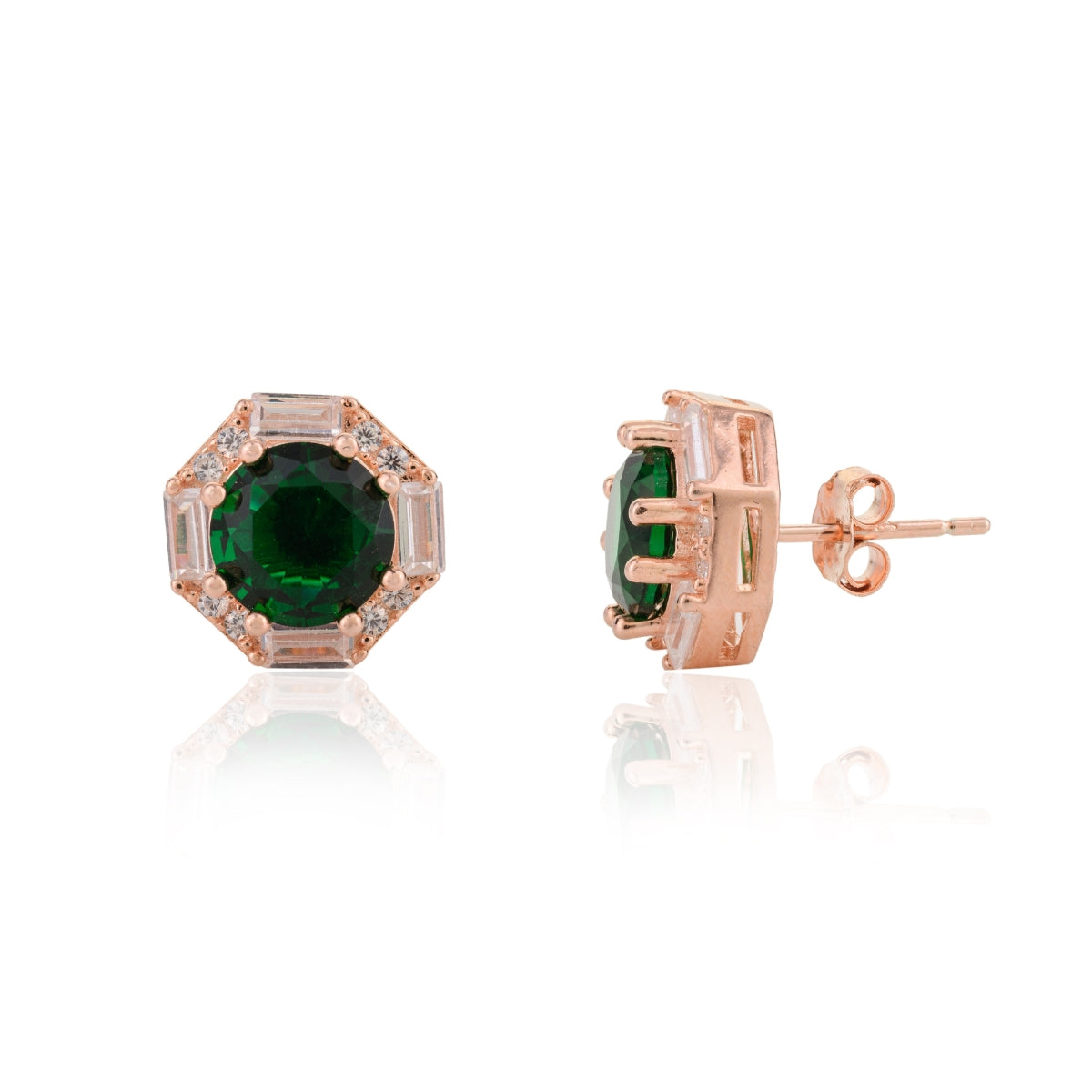 Rose gold Emerald Stud Earrings