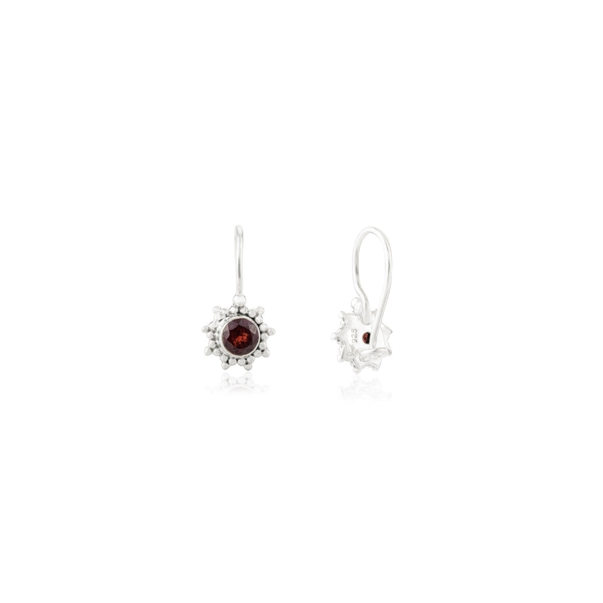 Classy Round Garnet Gemstone Silver Stud Earrings