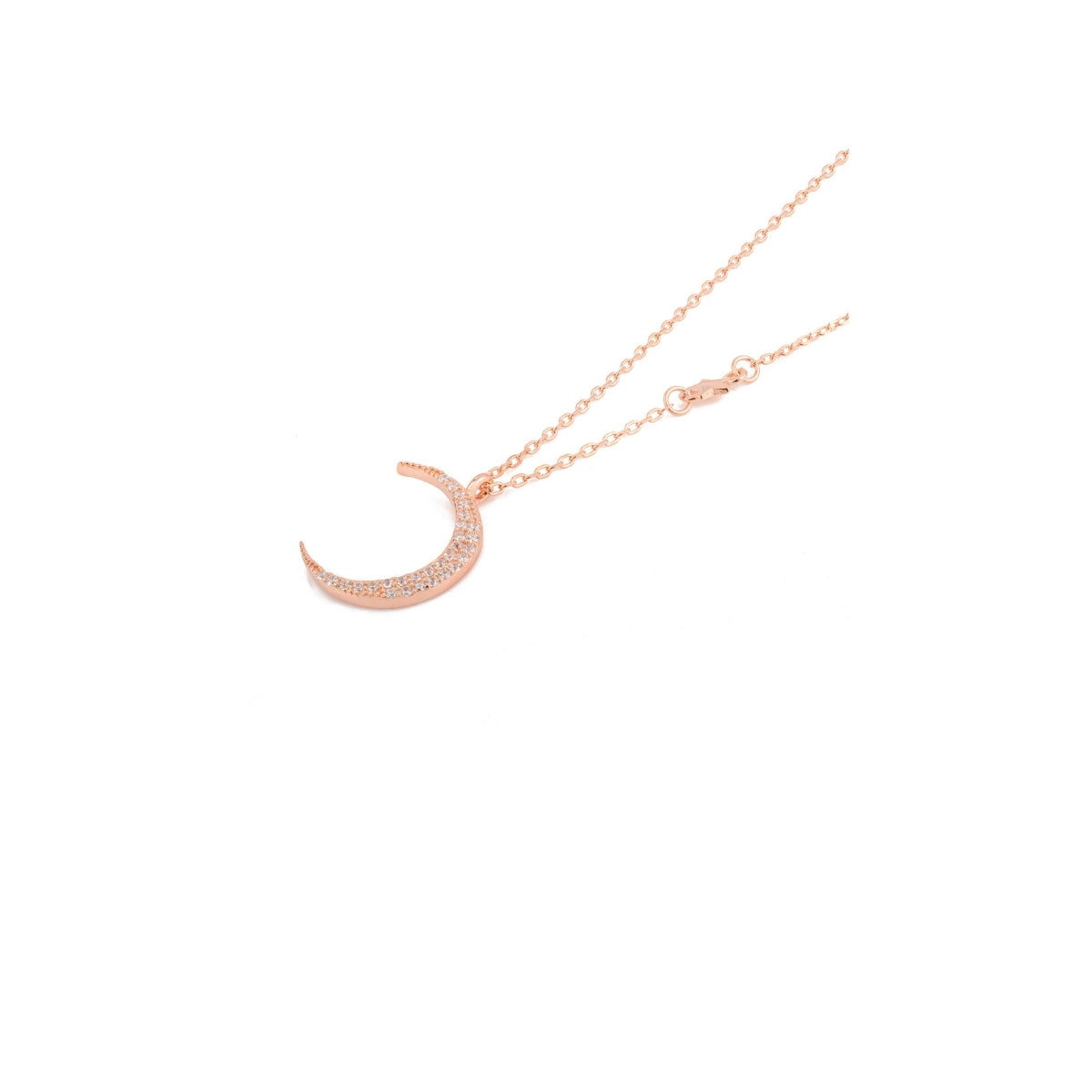Dainty Moon Charm Necklace in Rose Gold with Dazzling CZ Crystals