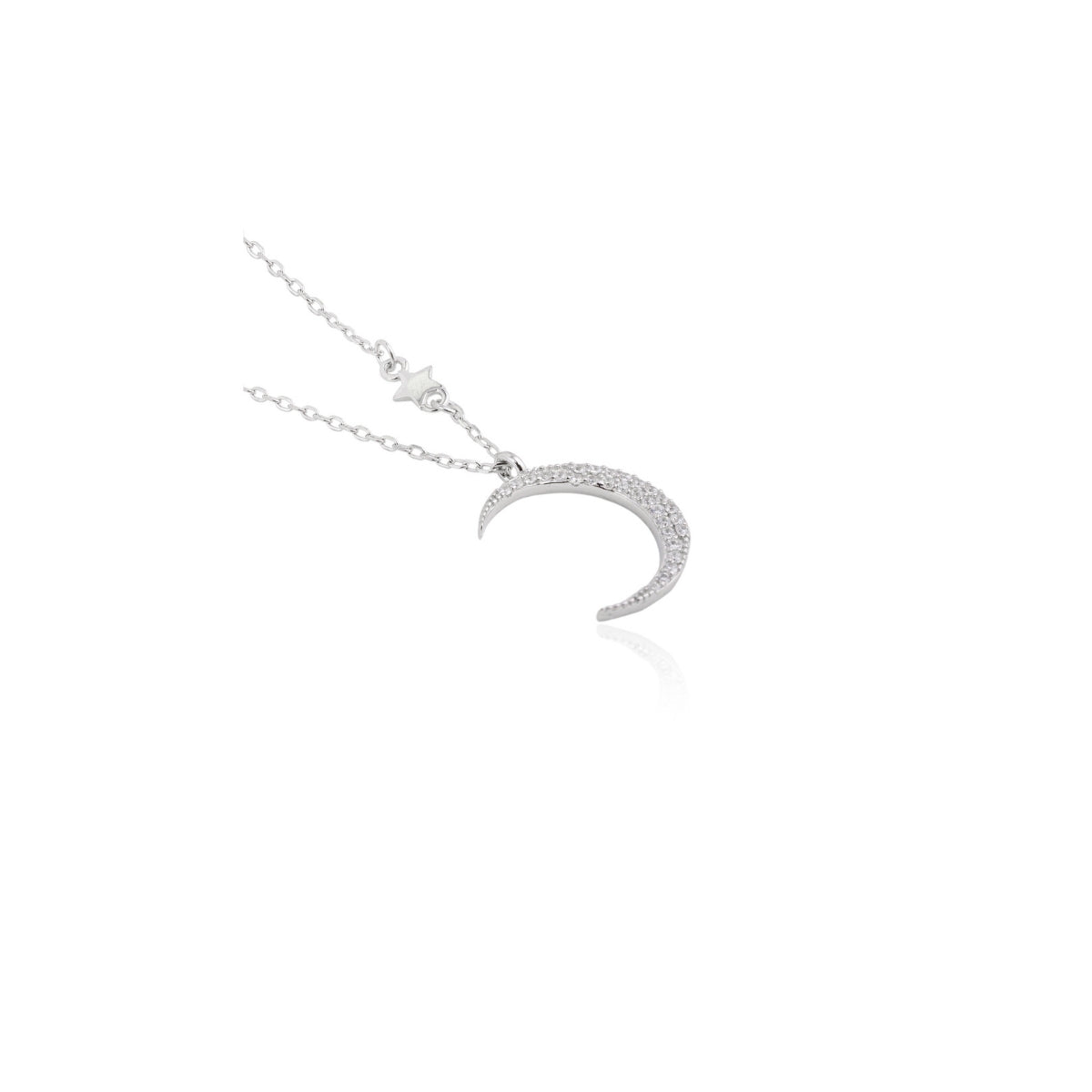 Dainty Silver Moon Charm Necklace with Sparkling CZ Crystals