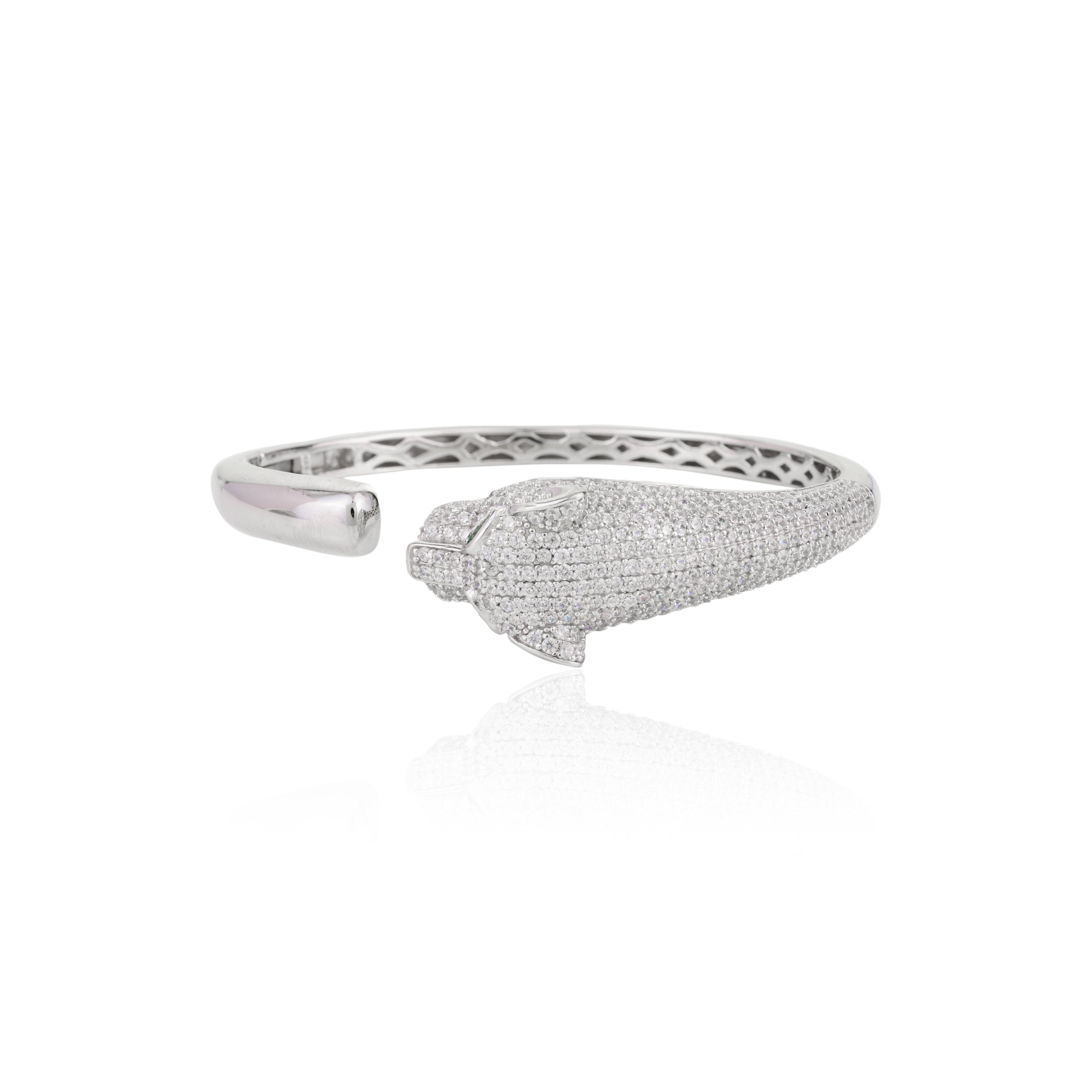 Dazzling CZ Diamond Panther Cuff Bangle for Women