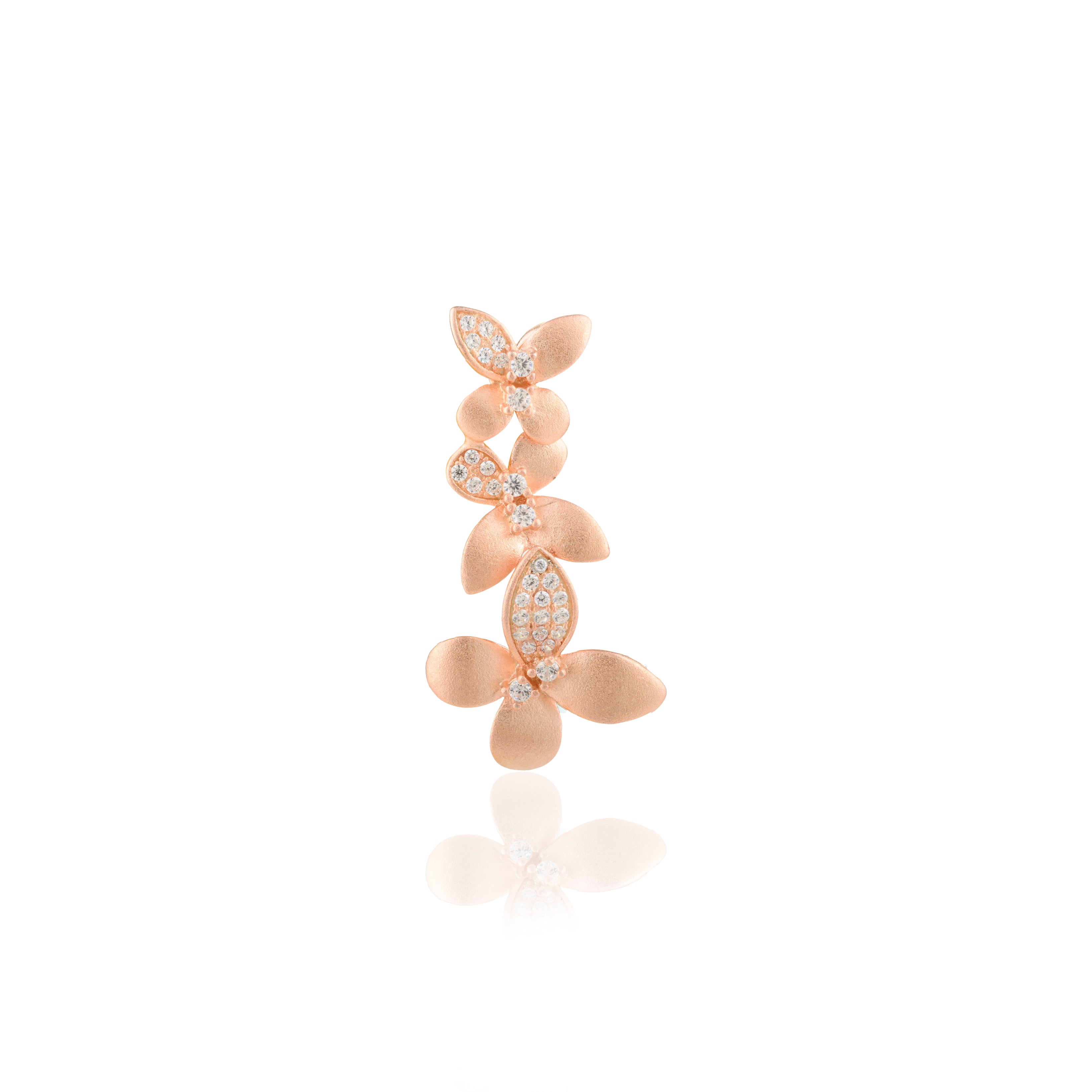 Elegant Rose Gold Flower Drop Pendant Set with Matching Stud Earrings