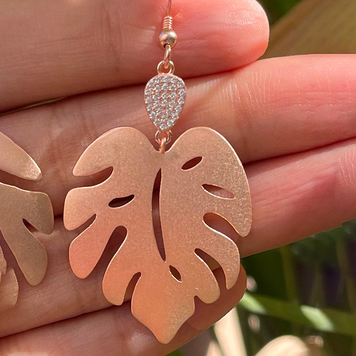 Stunning Gold plated Monstera Leaf Earrings in 925 Silver