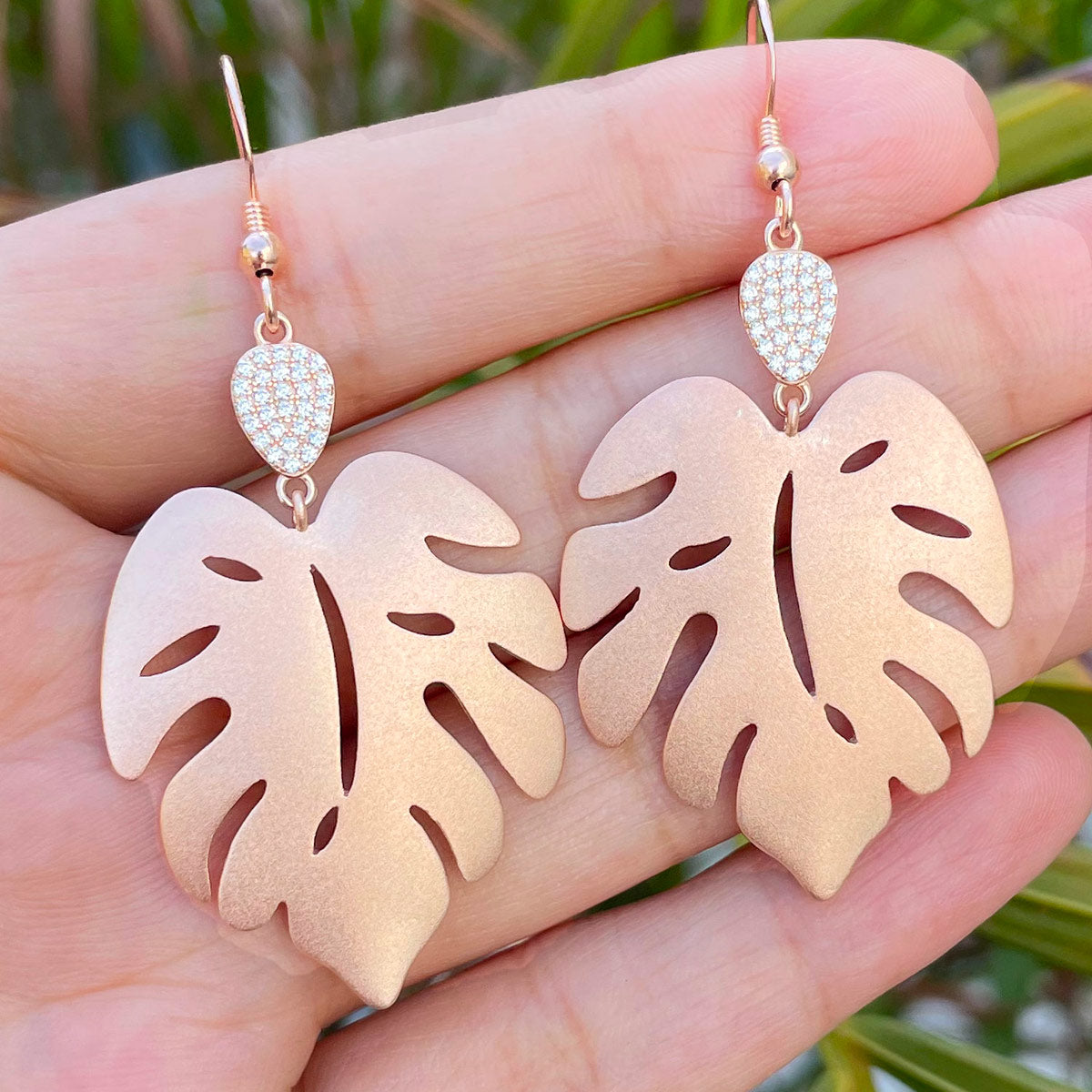 Stunning Gold plated Monstera Leaf Earrings in 925 Silver