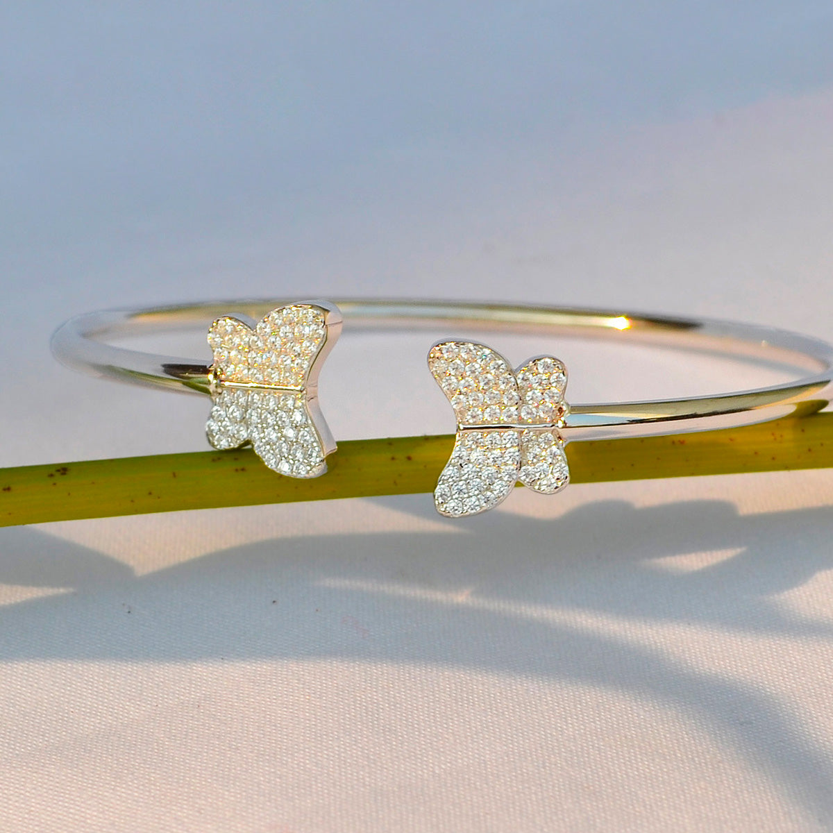 925 Silver Studded Butterfly Cuff Bracelet for Women