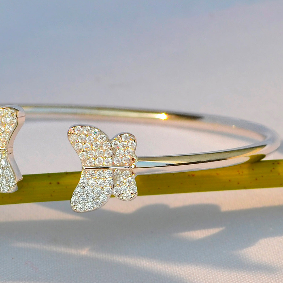 925 Silver Studded Butterfly Cuff Bracelet for Women