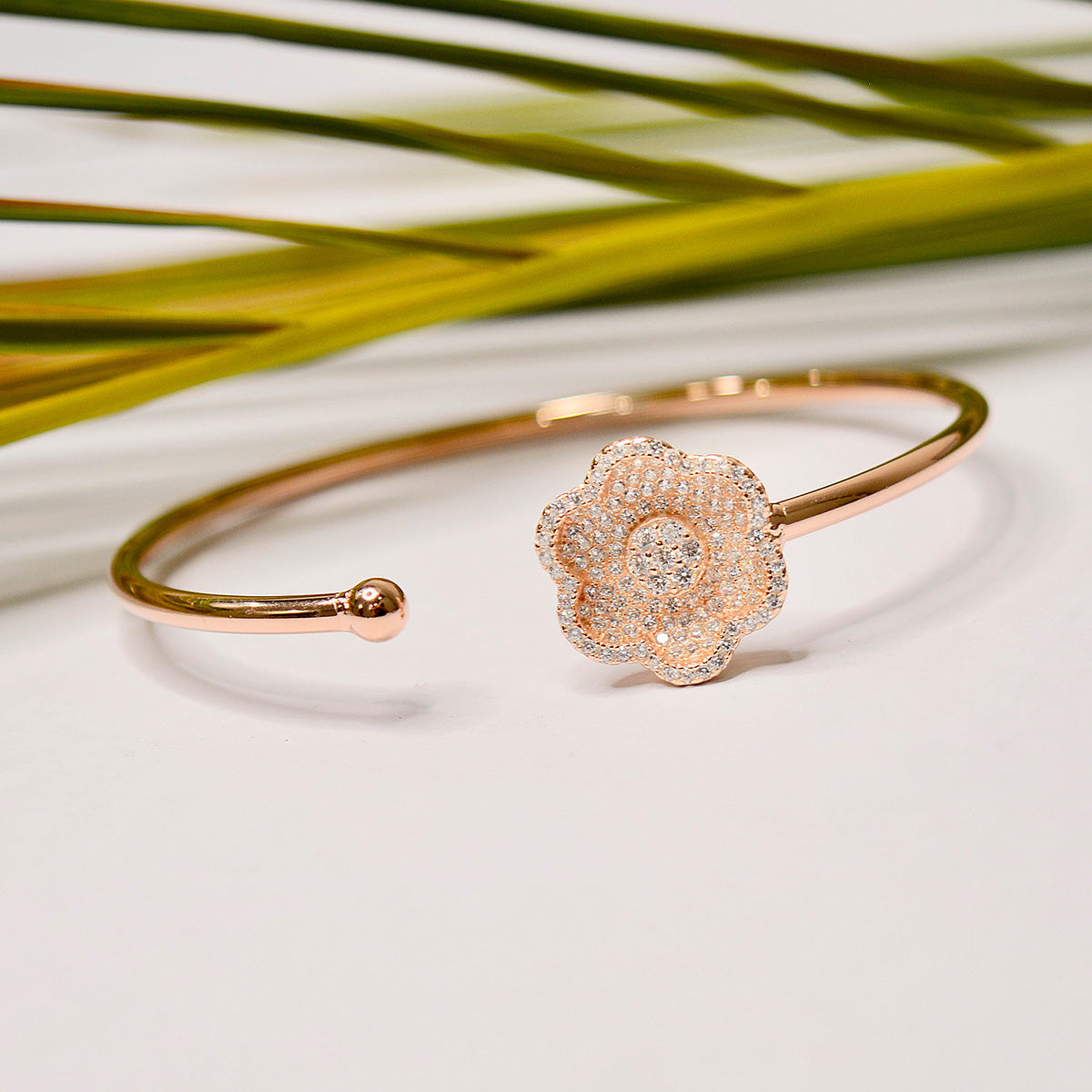 Rose Gold Studded Flower Cuff Bracelet for Women