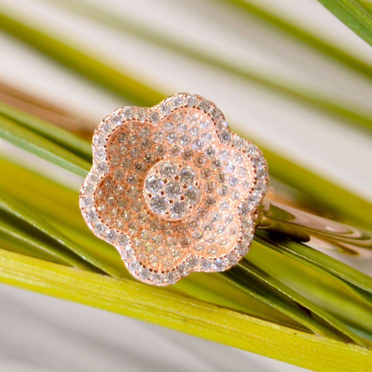 Rose Gold Studded Flower Cuff Bracelet for Women