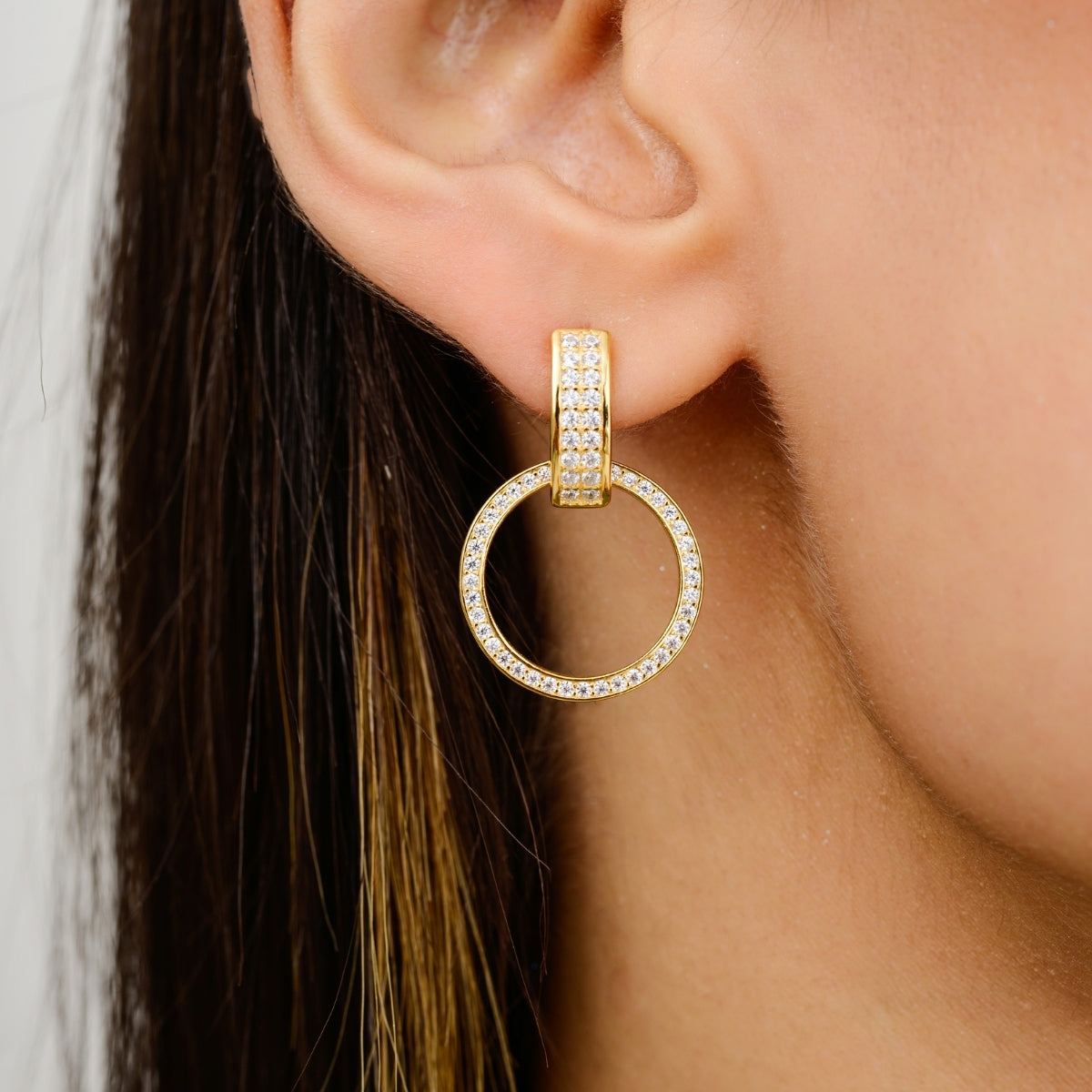 Gold Finish Circle Drop Earrings in 925 Silver