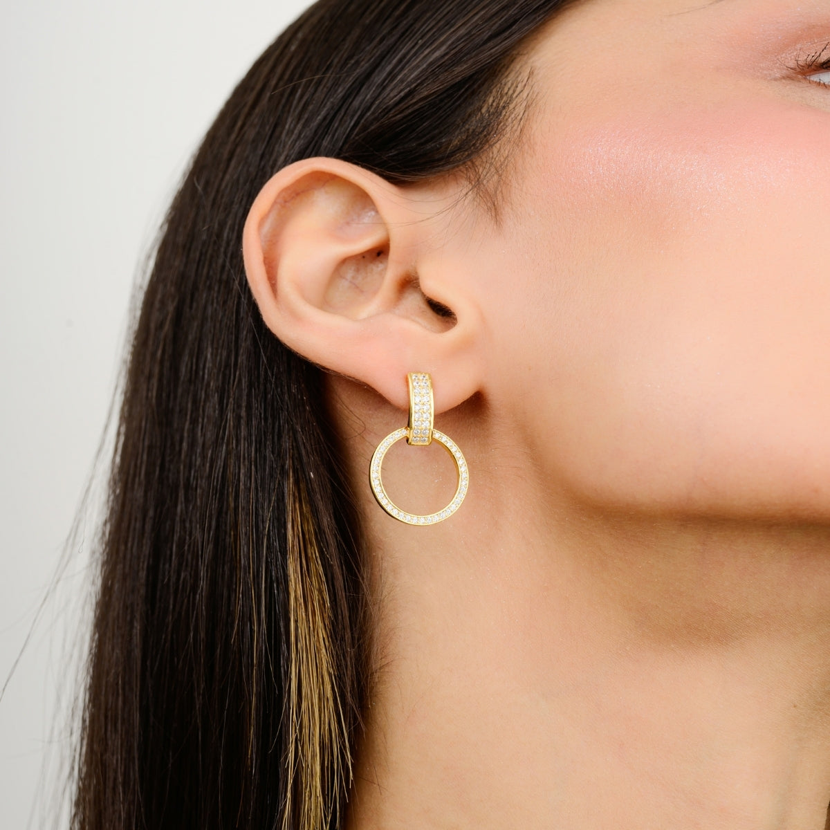 Gold Finish Circle Drop Earrings in 925 Silver