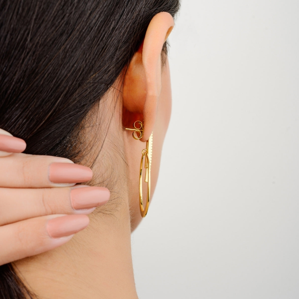 Gold Finish CZ Diamonds Bar Linked Circle Drop Earrings