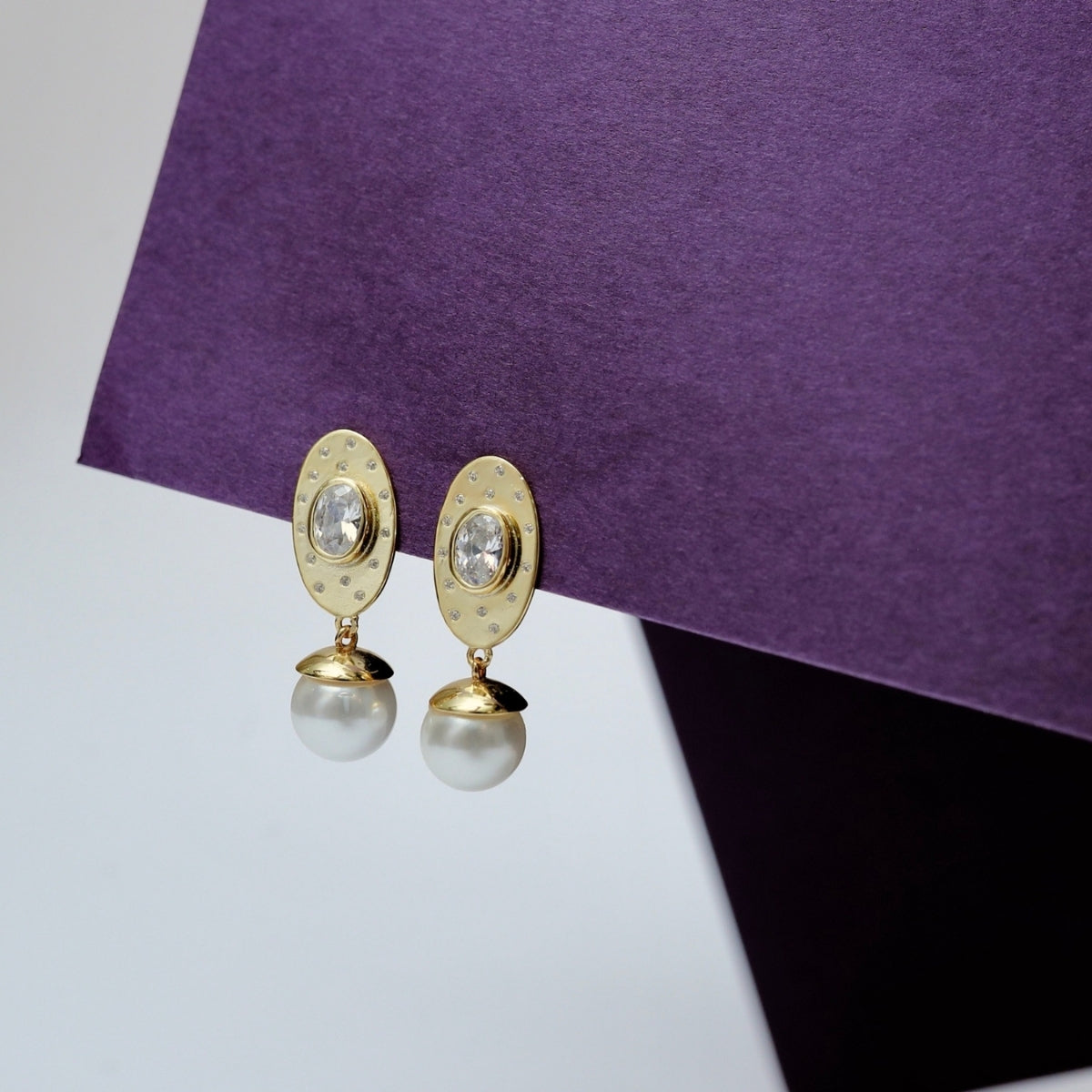 Gold finish Pearl Drop Silver Stud Earrings