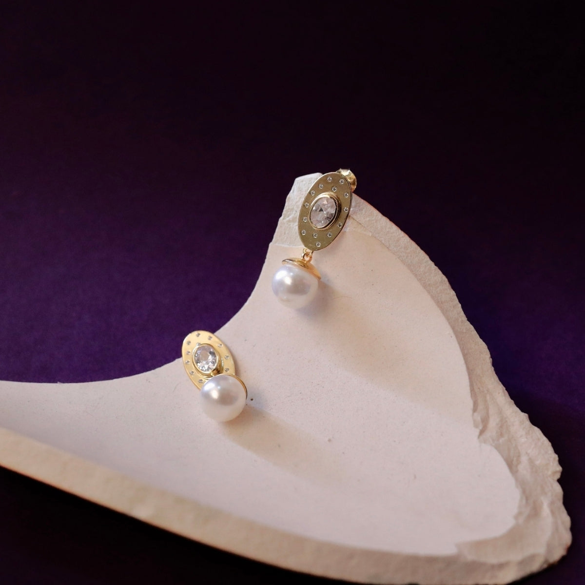 Gold finish Pearl Drop Silver Stud Earrings