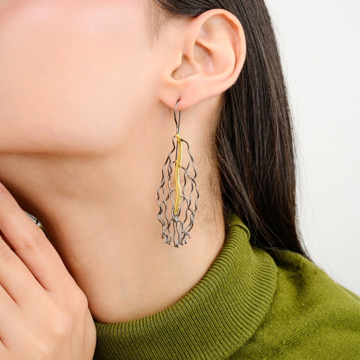 Handcrafted Rose Gold Black Rhodium Silver Wing Earrings