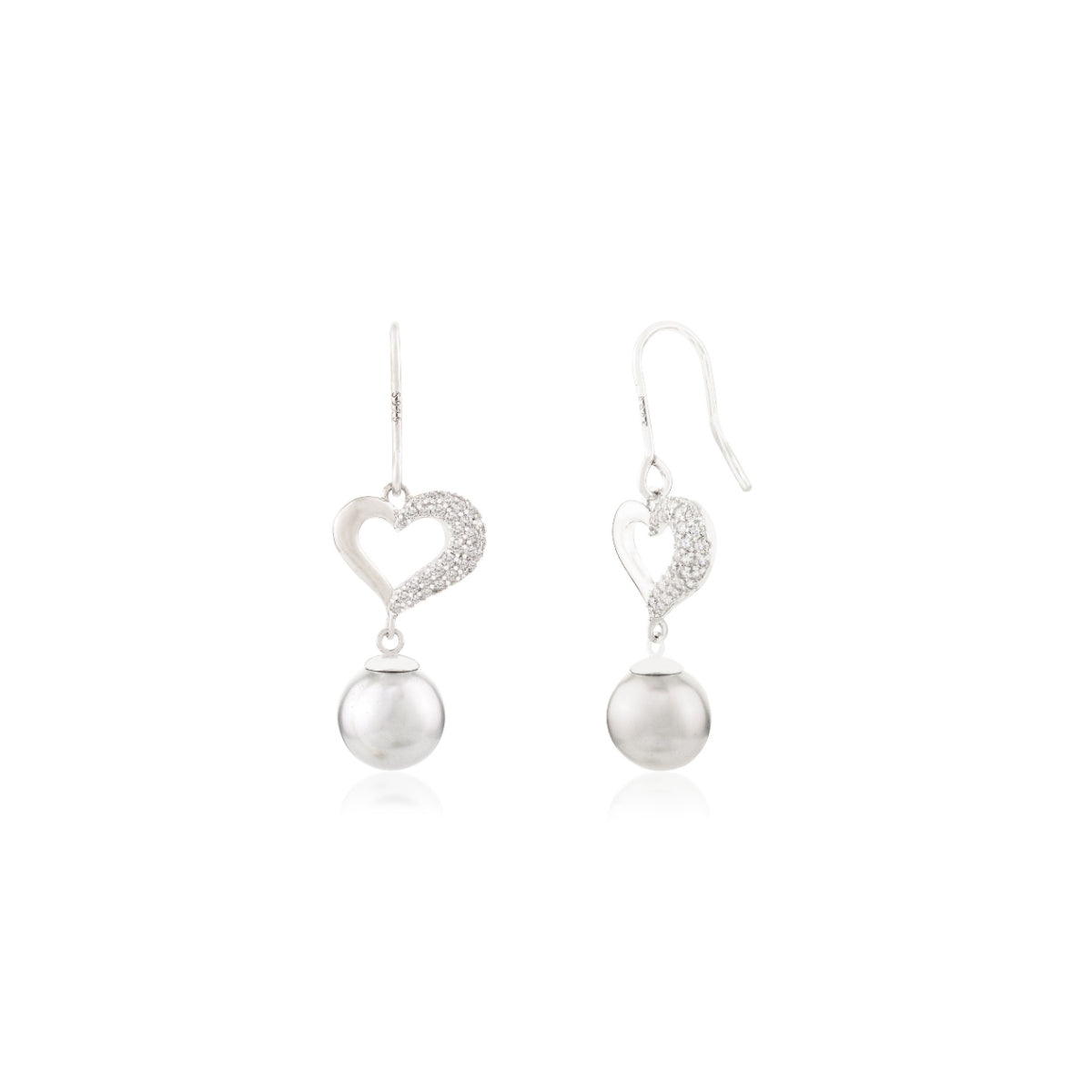 Heart Shaped Silver Pearl Ball Earrings