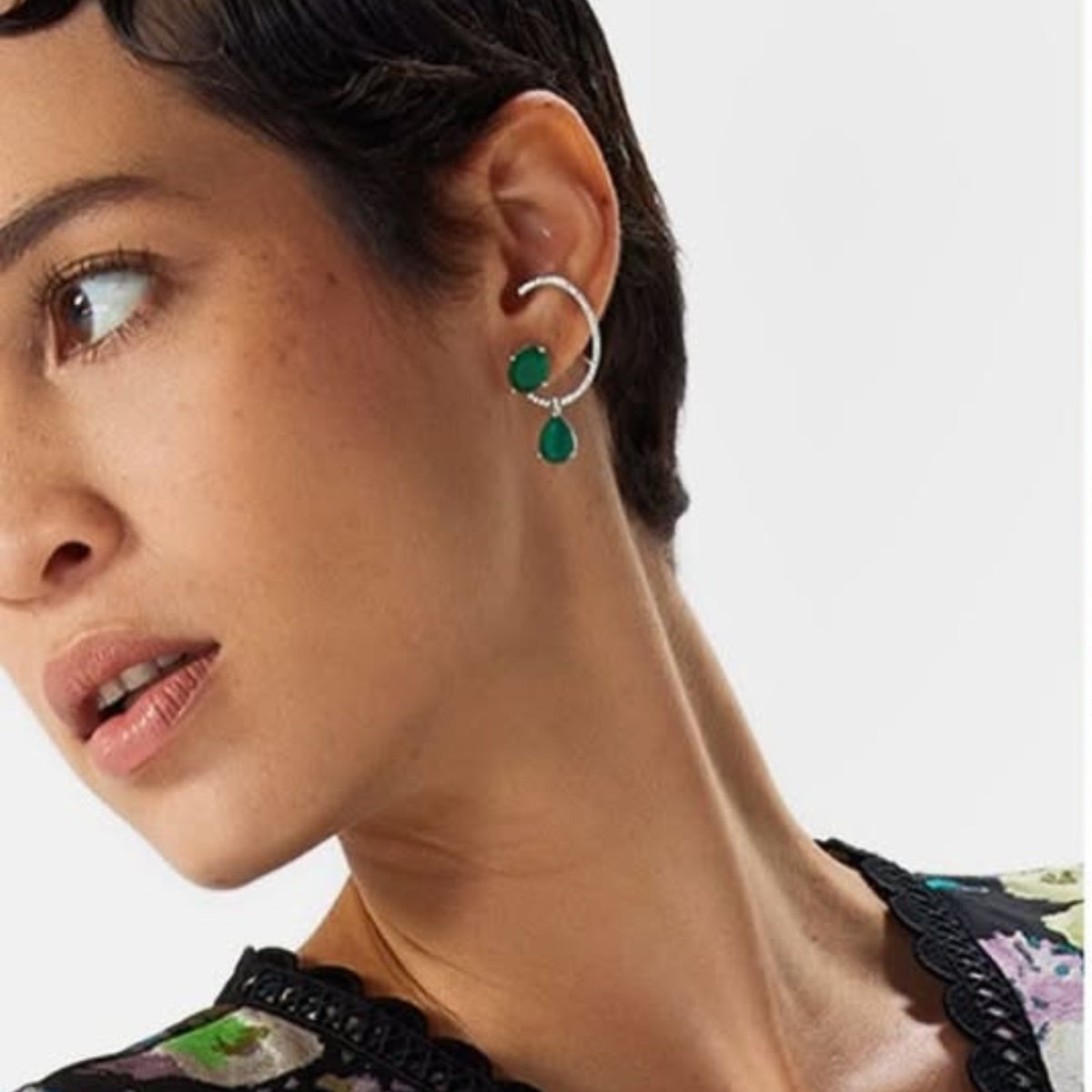 Green Onyx Cuff Earrings in 925 SILVER