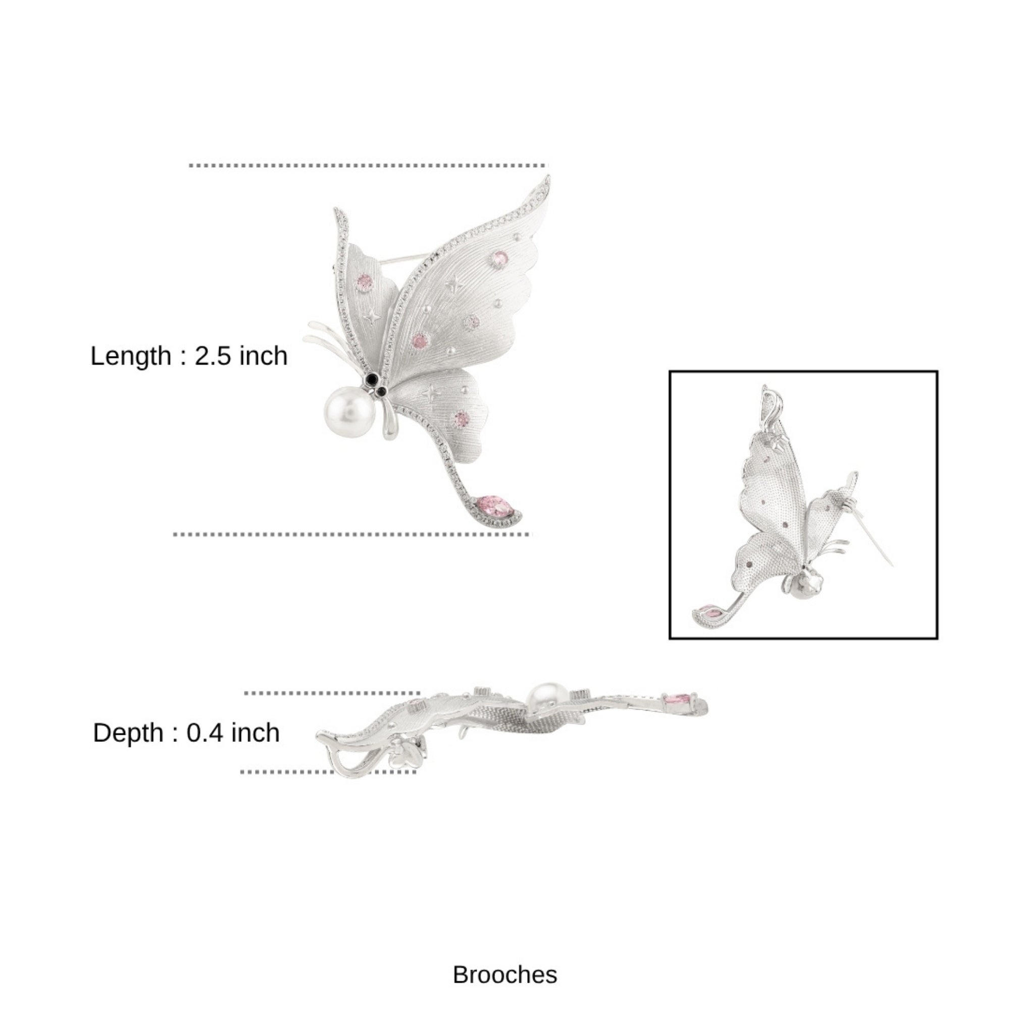 White Gold Butterfly Brooch with Pearl Charm