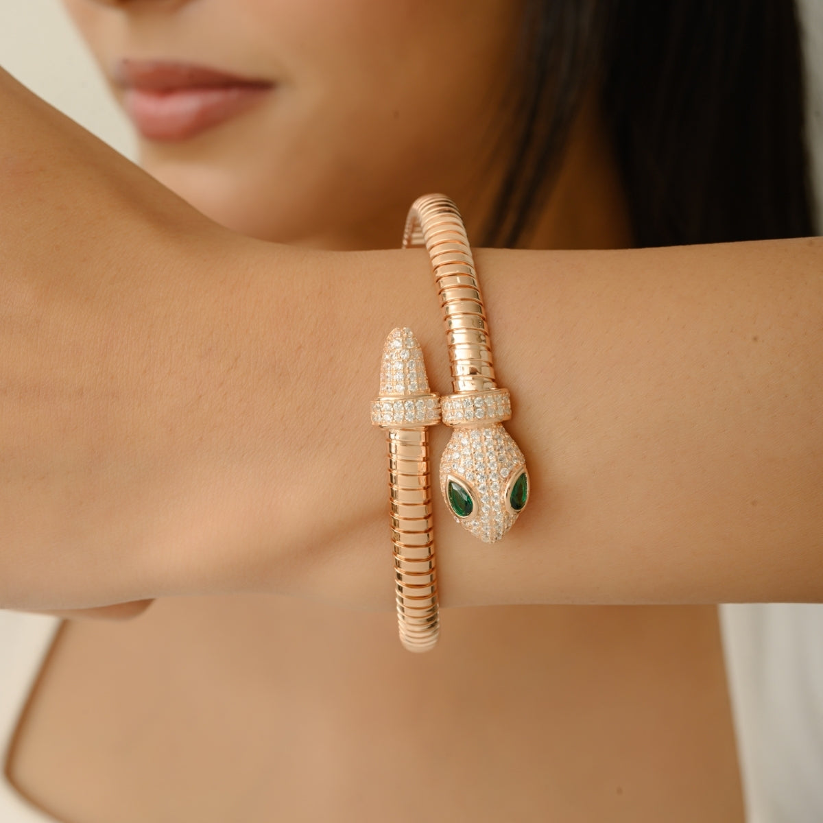 Rose Gold Snake Cuff Bangle Bracelet