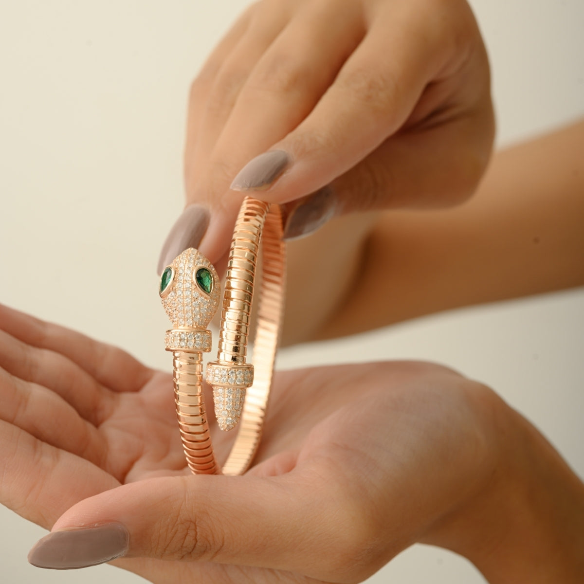 Rose Gold Snake Cuff Bangle Bracelet