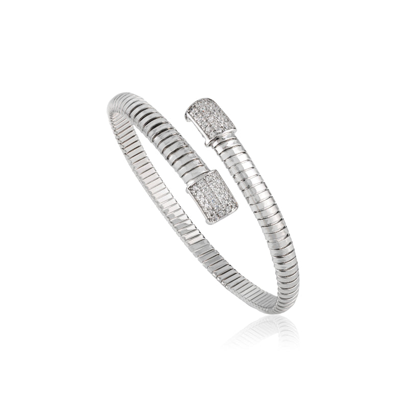 925 Sterling Silver Diamond Cuff Bangle Bracelet